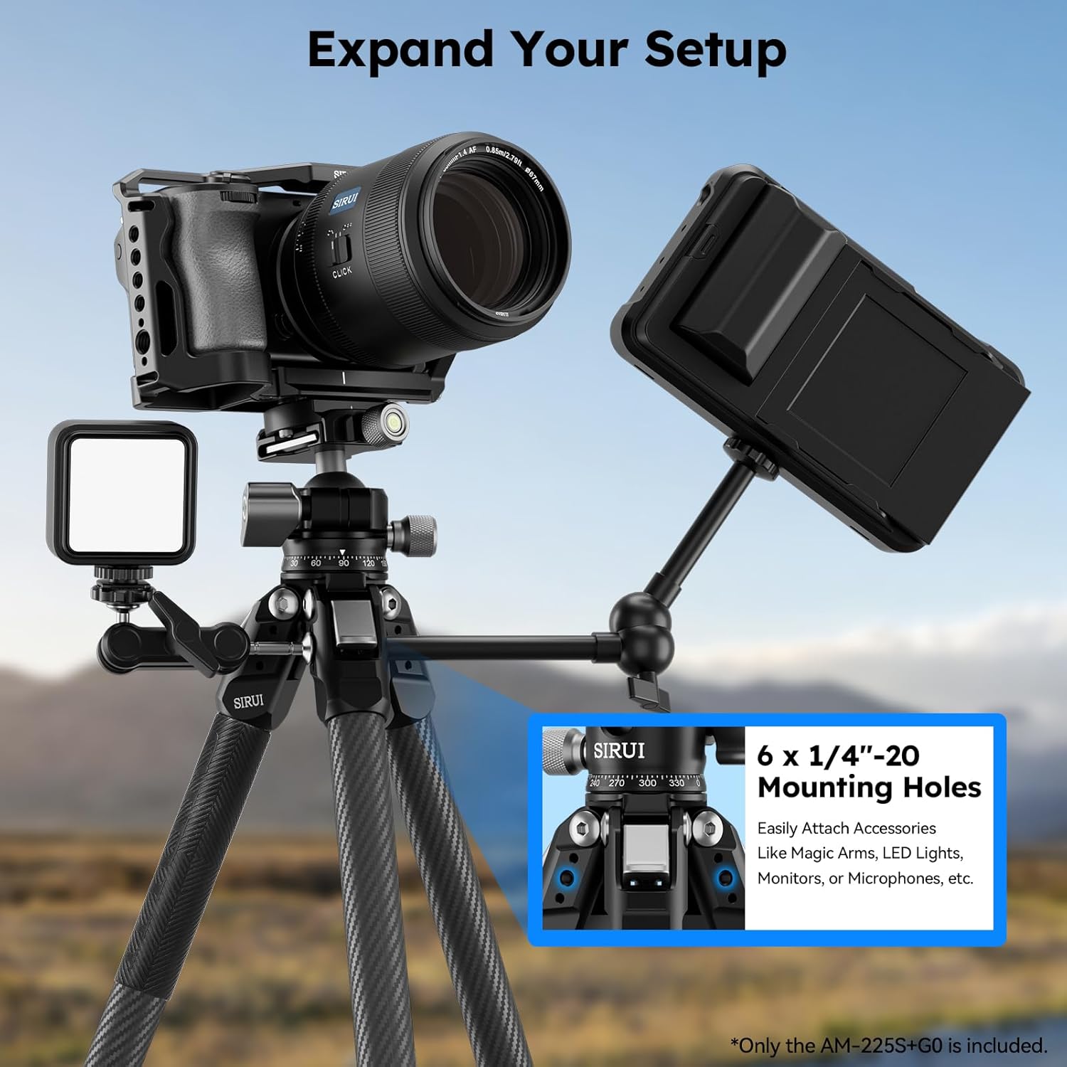 SIRUI Carbon Fiber Travel Tripod, 50" Compact Lightweight Backpack Tripod with Low Profile Ball Head with Quick Release Plate for Arca, 6 Mounting Points for Camera and Phone, AM-225S+G0 - Image 7