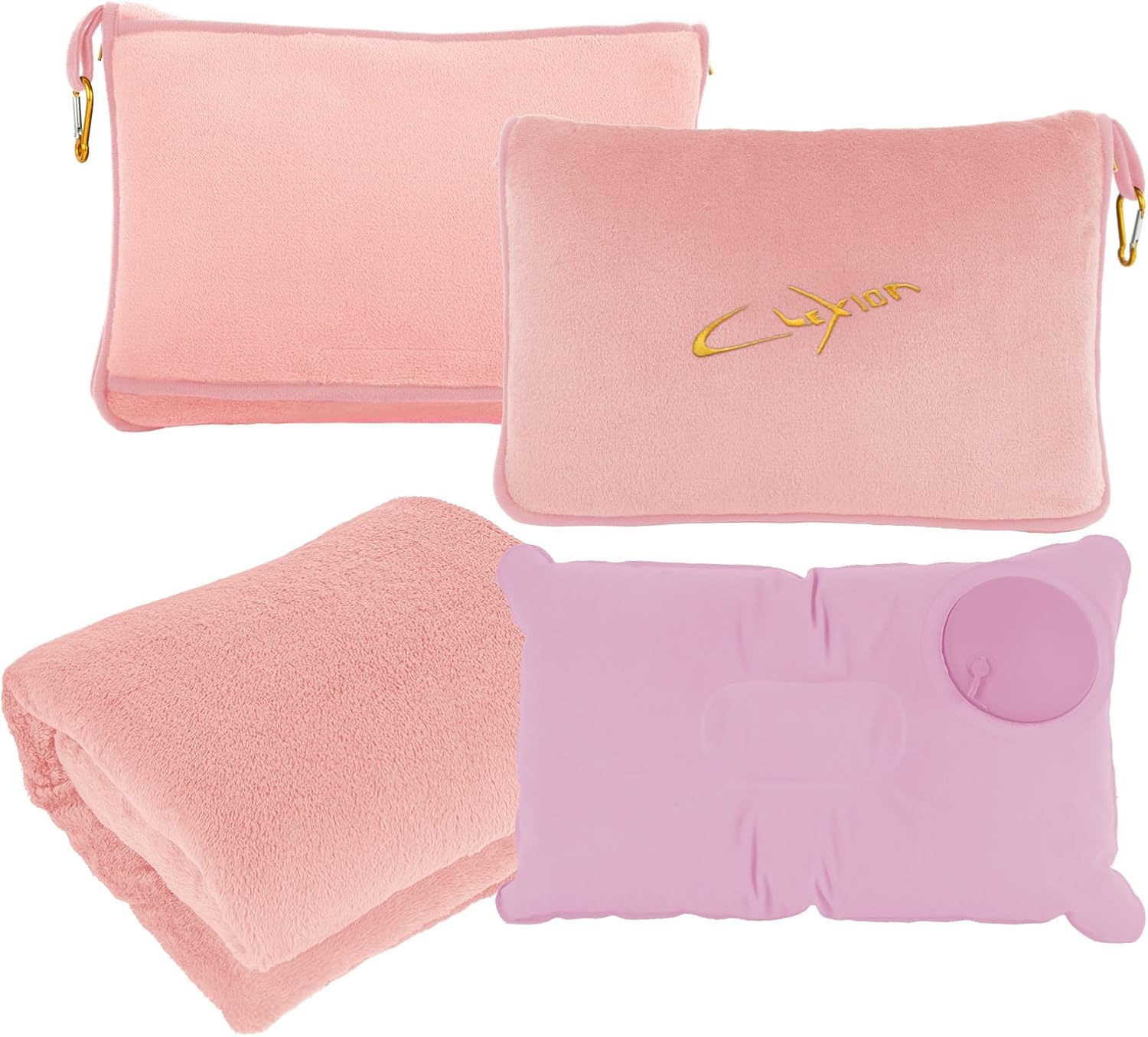 Travel Blanket & Pillow Set, 300 GSM Soft Fleece, 60x43 Inches, 3-in-1 Airplane Blanket, Travel Pillow and Blanket Set, Travel Blanket Airplane Compact with Bag, Travel Essentials, Pink - Image 2