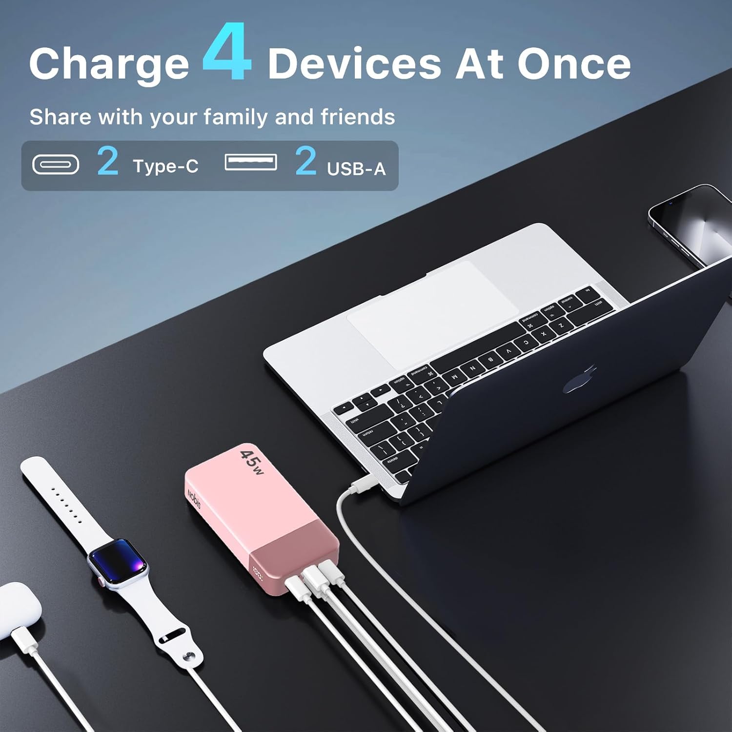 NOBIS Portable Charger, 20000mAh Power Bank, 45W Power Bank Fast Charging, Battery Pack with C to C Cable, Battery Bank with Digital Display for Phone Android Laptop etc (Pink) - Image 5