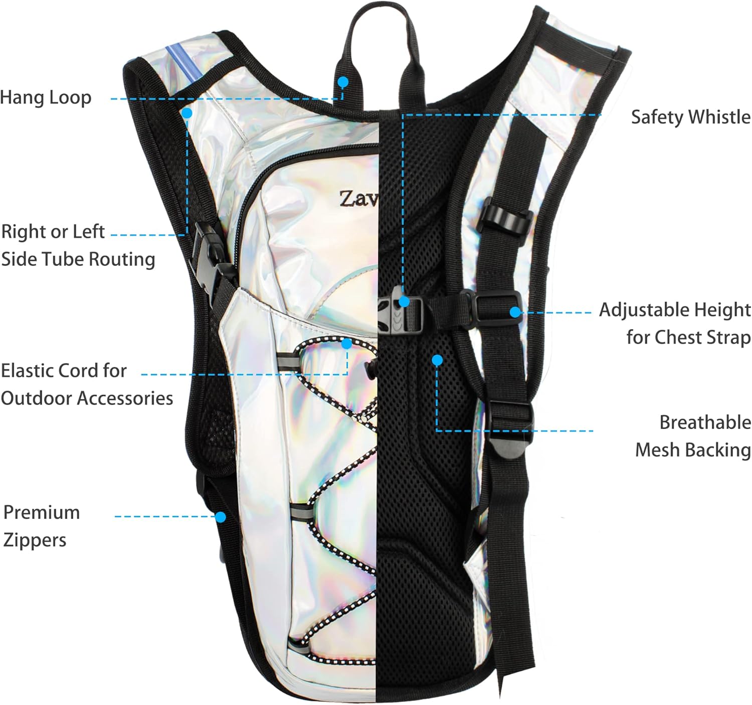 Reflective Hydration Backpack, Hydration Pack - Water Backpack with 2L/3L Hydration Bladder, Essential for Festivals - Rave Hydration Pack for Hiking, Running, Cycling, and Festivals - Image 4