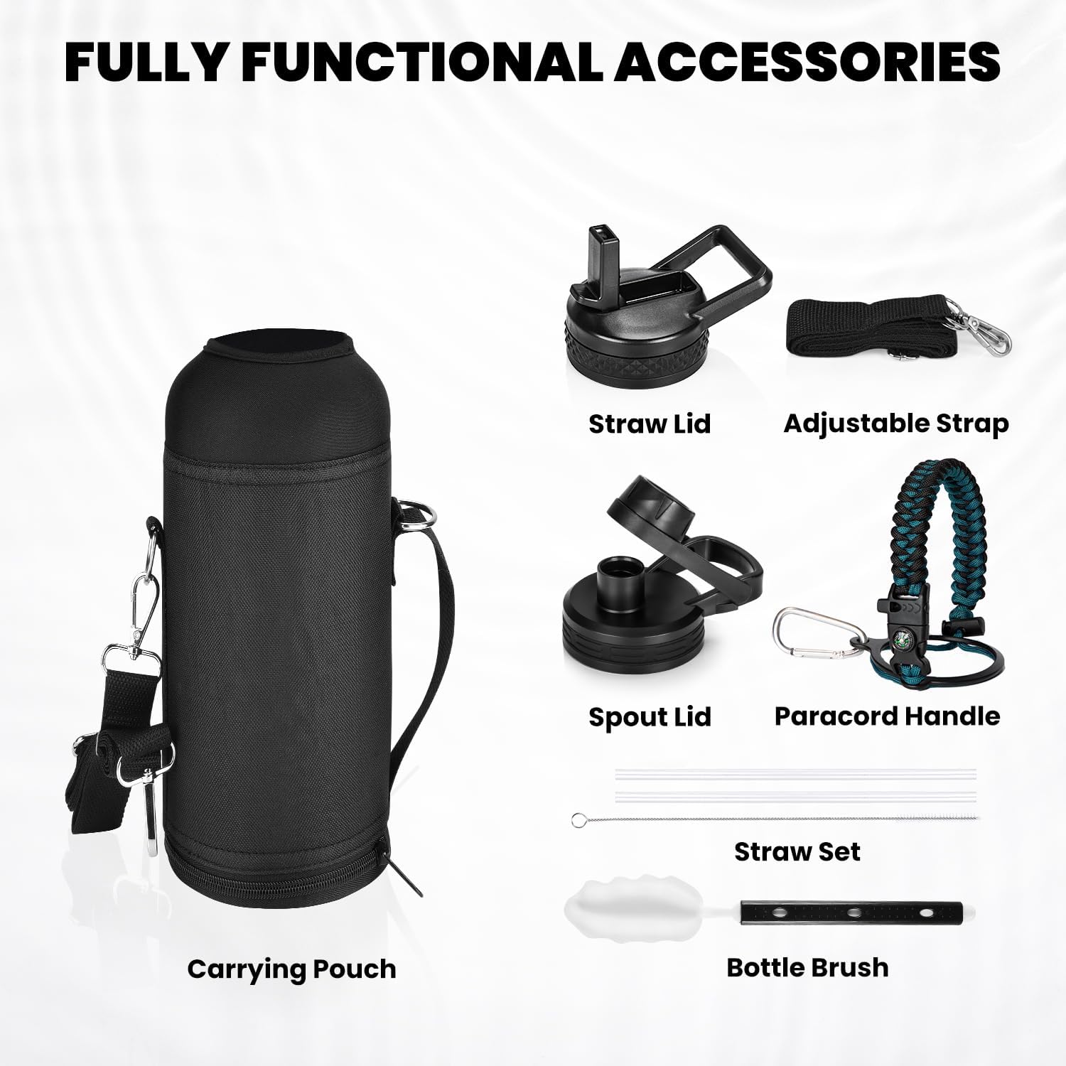 Insulated Water Bottle 40 oz, Triple Wall Vacuum Stainless Steel (Cold for 48 Hrs), Leak Proof & Non-BPA, Modern Water Flask Jug with Paracord Handle & Straw Spout Lids, Indigo/Black - Image 7