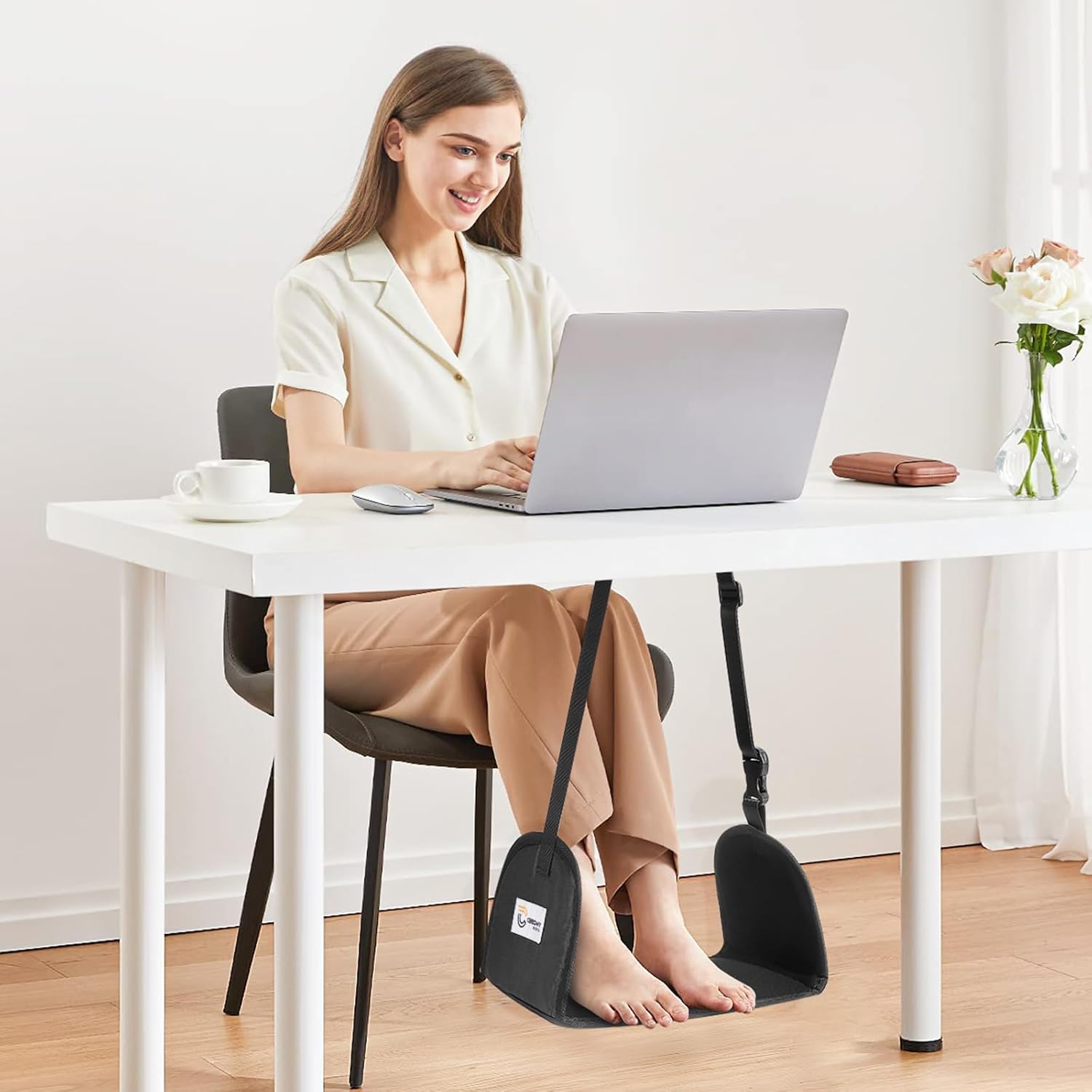 CERBONNY Airplane Foot Rest - Portable and Adjustable Foot Hammock, Travel Flight Essential for Relaxing Your Feet During Journeys - Office Footrests (Black) - Image 6