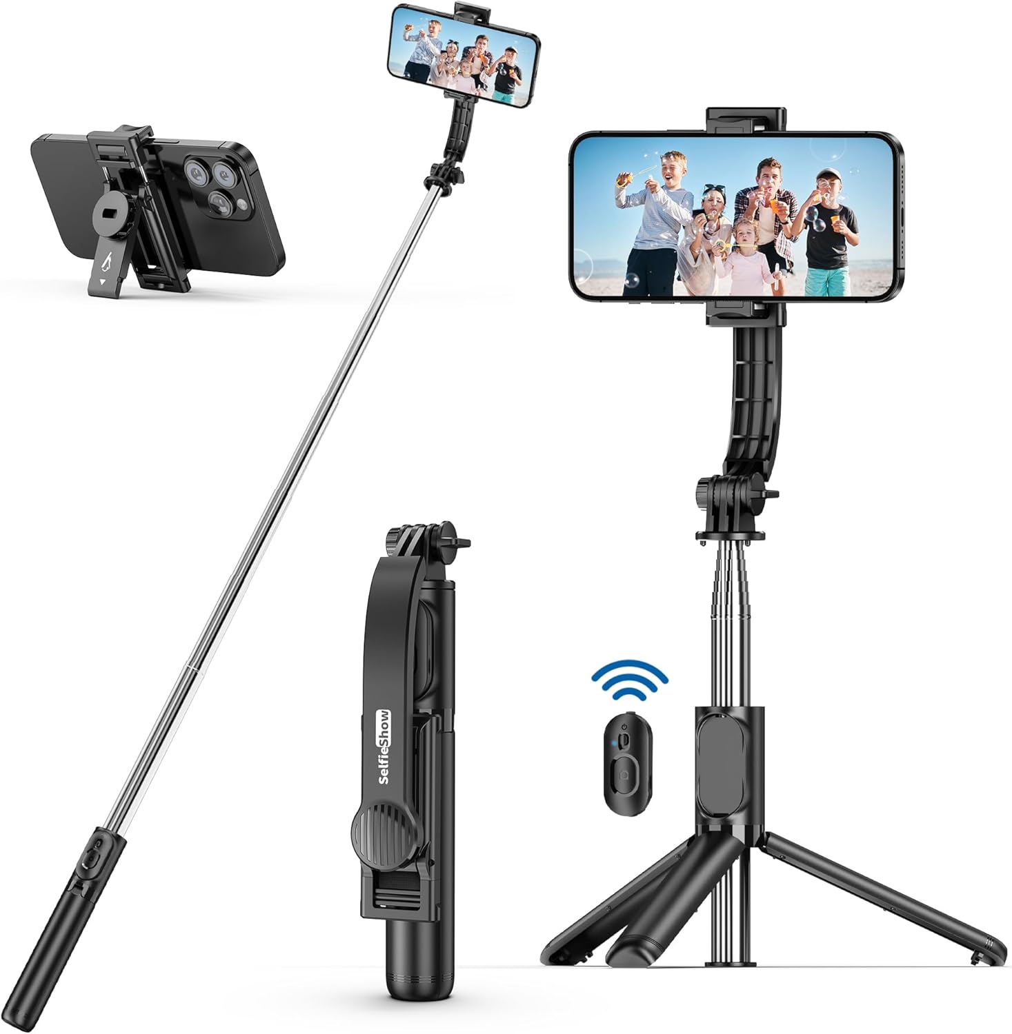 SelfieShow Selfie Stick, Extendable Selfie Stick Tripod with Wireless Remote and Tripod Stand, Portable, Lightweight, Compatible with iPhone 15 14 13 12 Pro Xs Max X 8Plus, Samsung Smartphone and More - Image 2