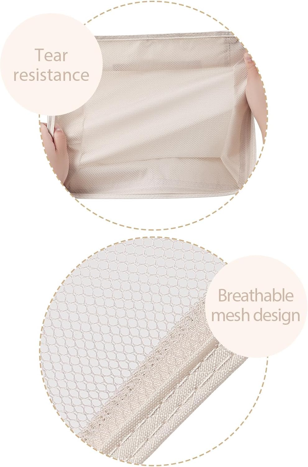 DIMJ Packing Cubes for Travel - 8 Pcs Lightweight Travel Cubes for Packing, Mesh Travel Packing Cubes Travel Packing Organizers with Large Toiletries Bag (Beige) - Image 6