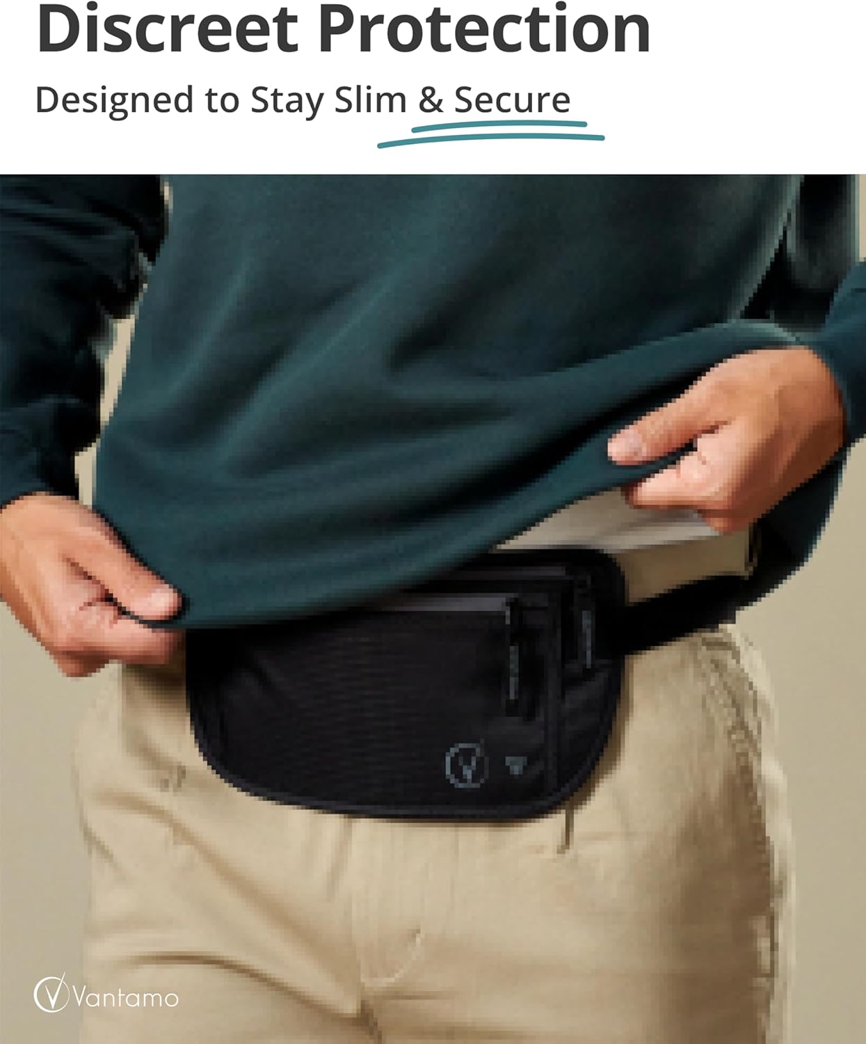 Vantamo Money Belt with RFID For Men & Women, Hidden Passport Holder for Travel, 2 Compartment Travel Fanny Pack for Women Anti Theft - Image 2
