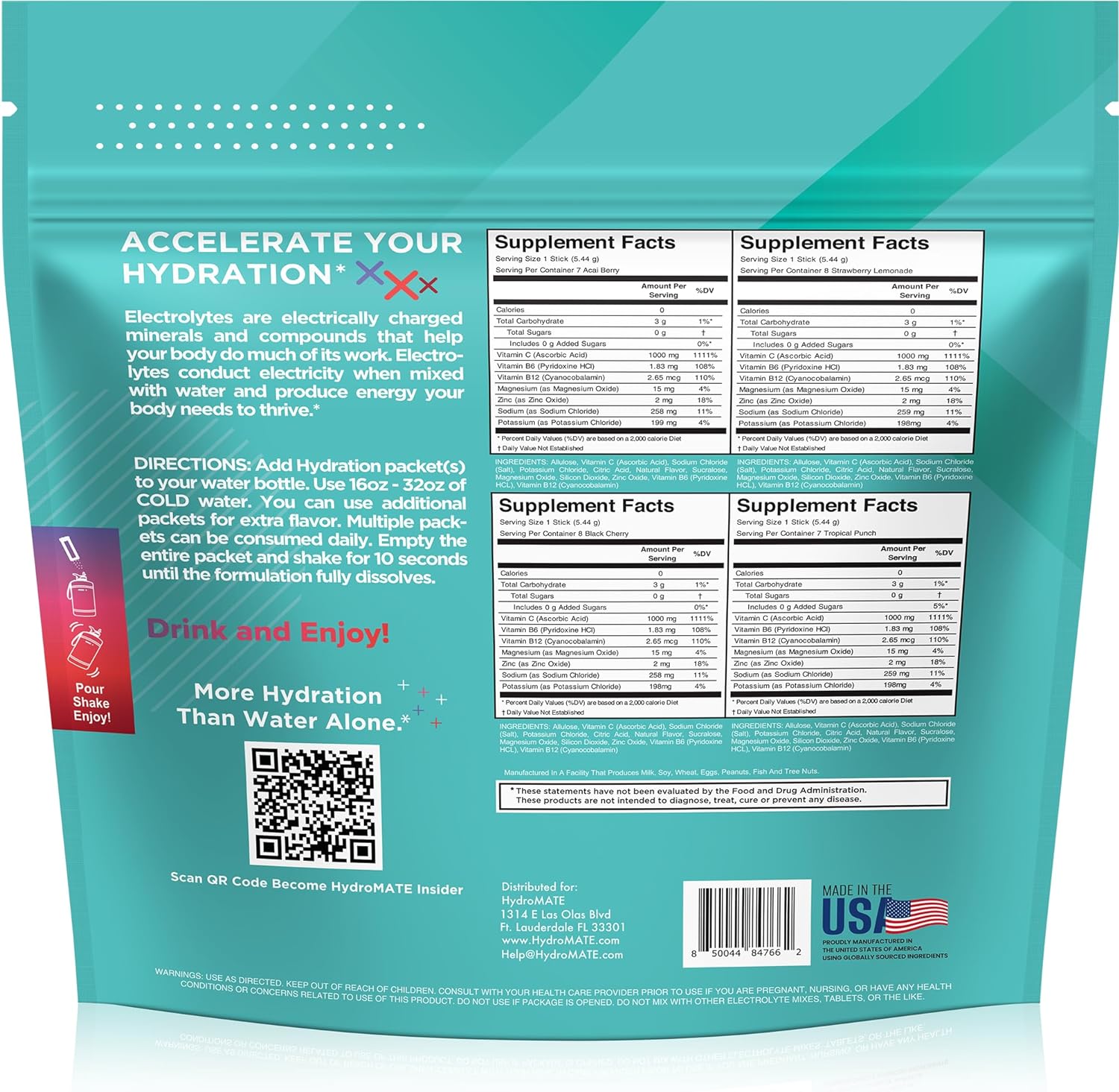 Electrolyte Powder Sugar-Free Hydration Packets Variety Pack HydroMATE 30 Sticks - Image 5