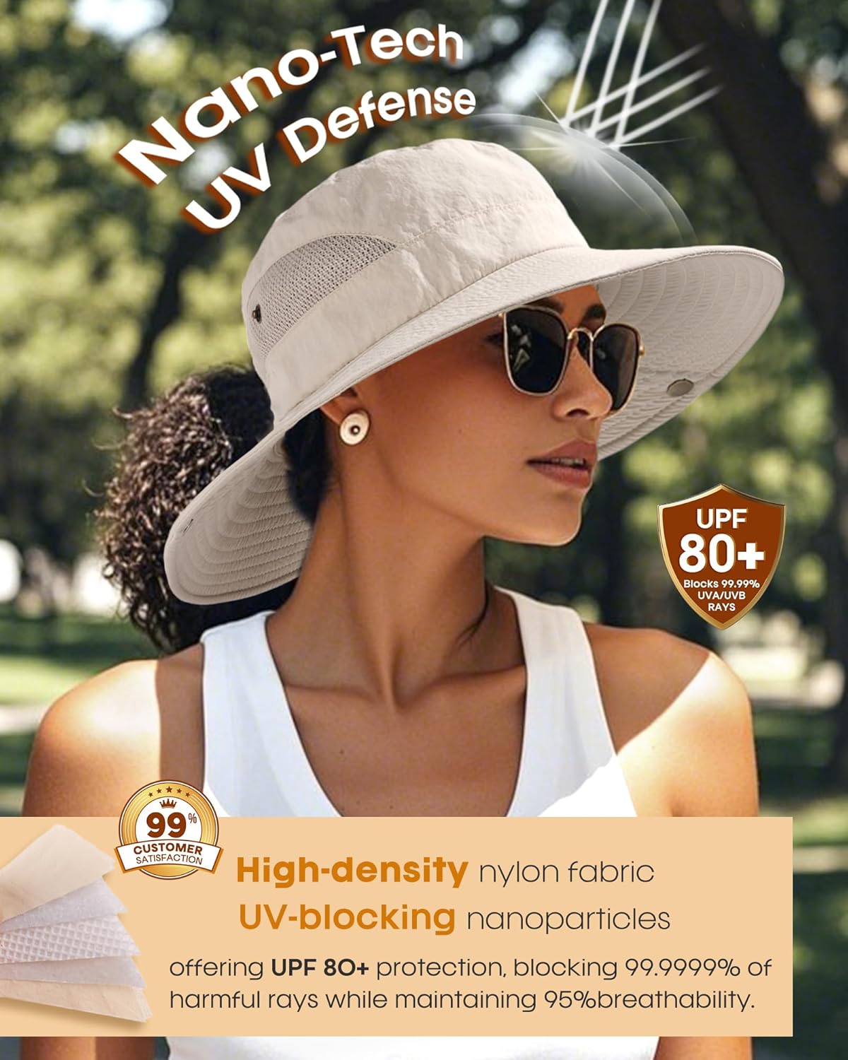 FURTALK Womens Sun Hat with Ponytail Hole Beach Hiking Summer Wide Brim UPF 80+ Outdoor Protection Foldable Bucket Hat - Image 3