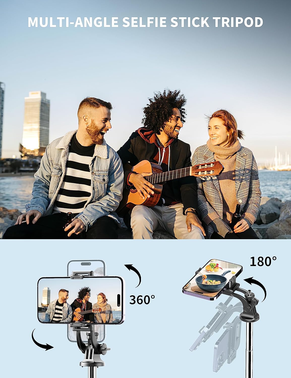 71" Phone Tripod & Selfie Stick, All in One Extendable Cell Phone Tripod with Wireless Remote, Tripods Stand for iPhone & Travel Selfie Stick 360° Rotation Compatible with iPhone Android, Camera - Image 8