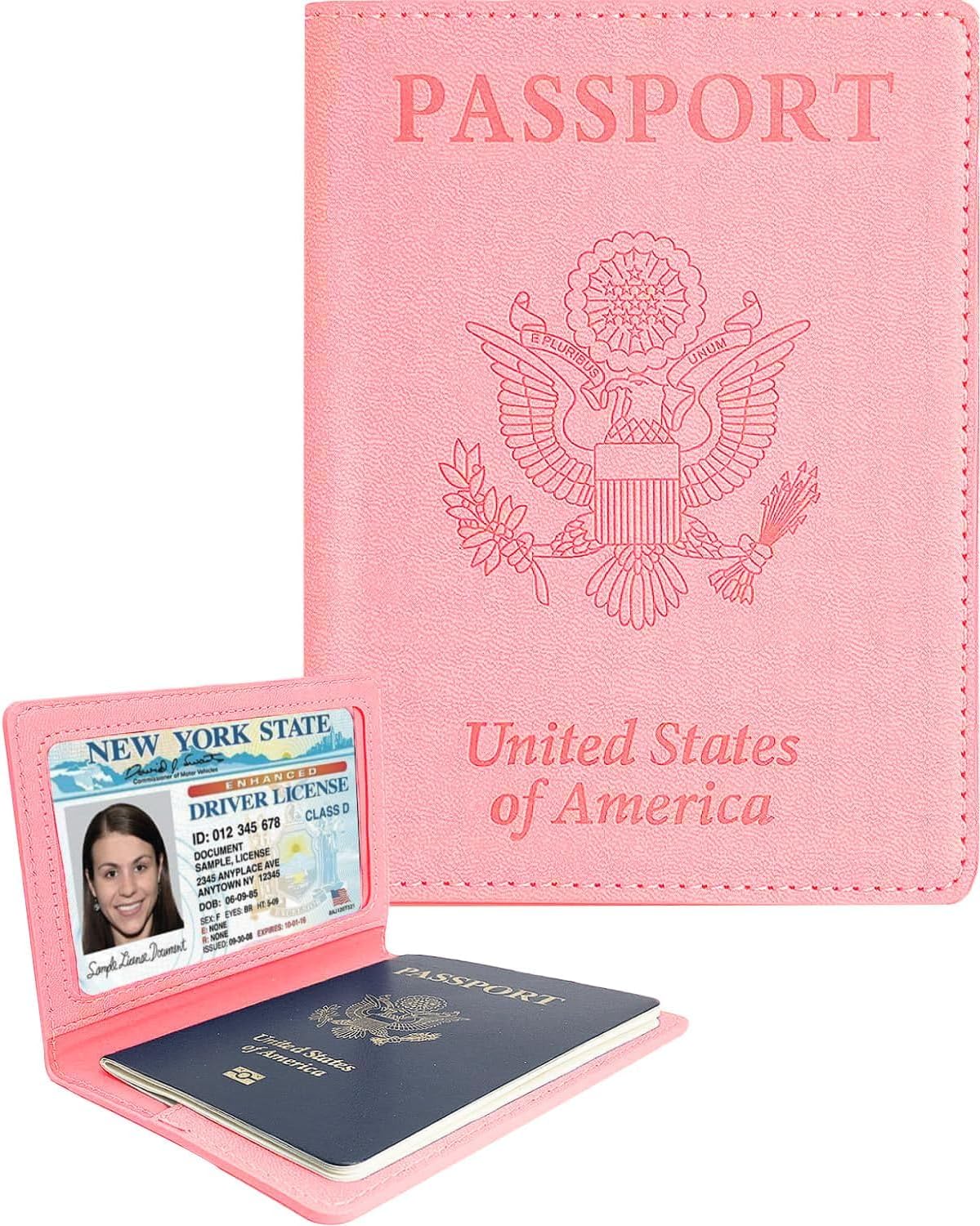 Sizobi Leather Passport Holder Covers, Passport Holder for Travel Women, RFID Blocking Wallet Case, International Travel Must Haves Travel Accessories for Women Men,Cruise Ship Essentials Gifts, Pink - Image 2