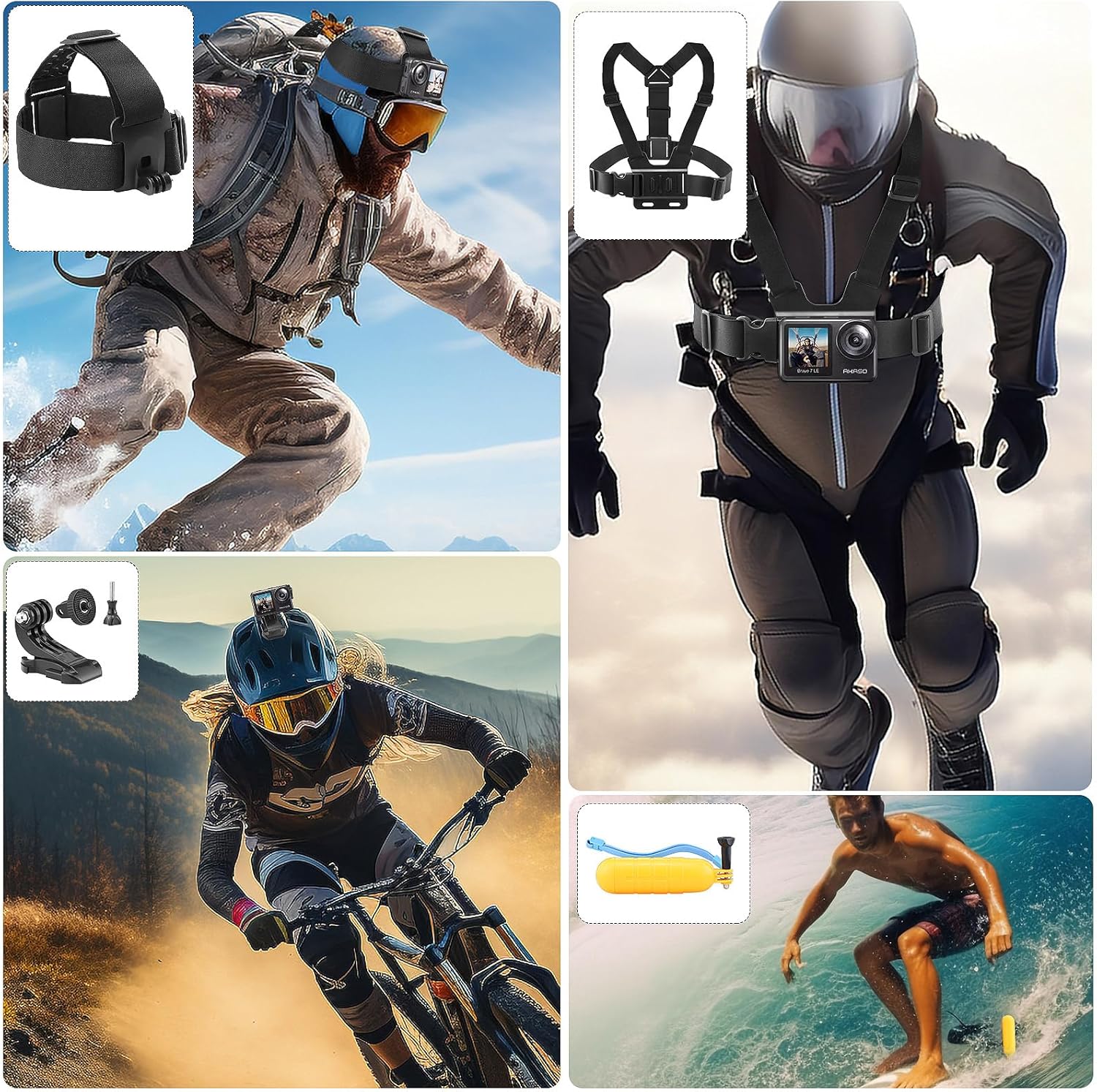 Action Camera Accessories Kit - Compatible for GoPro, AKASO, Campark, Crosstour, APEMAN, COOAU, Apexcam, SJCAM, SJ4000 and Waterproof Underwater Sports Camera - Image 3