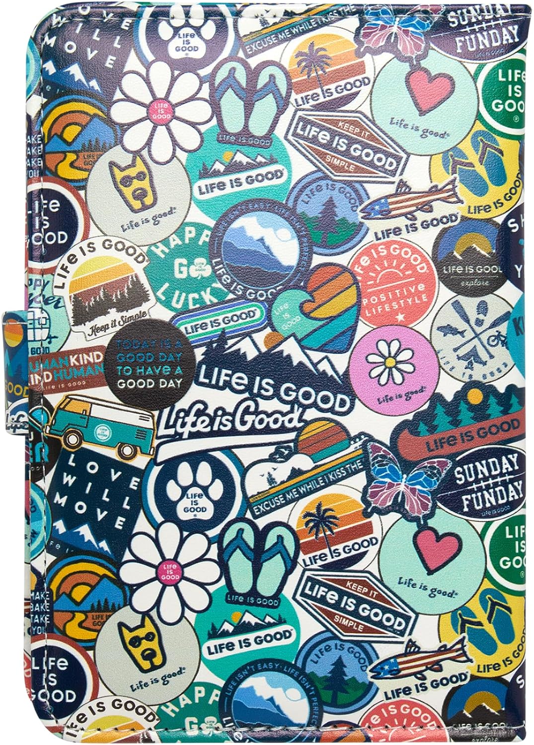 Life is Good Travel Passport Cover - Anti-Theft Passport Holder Wallet with Interior Card Slots, Magnetic Snap Closure, Newsprint - Image 6