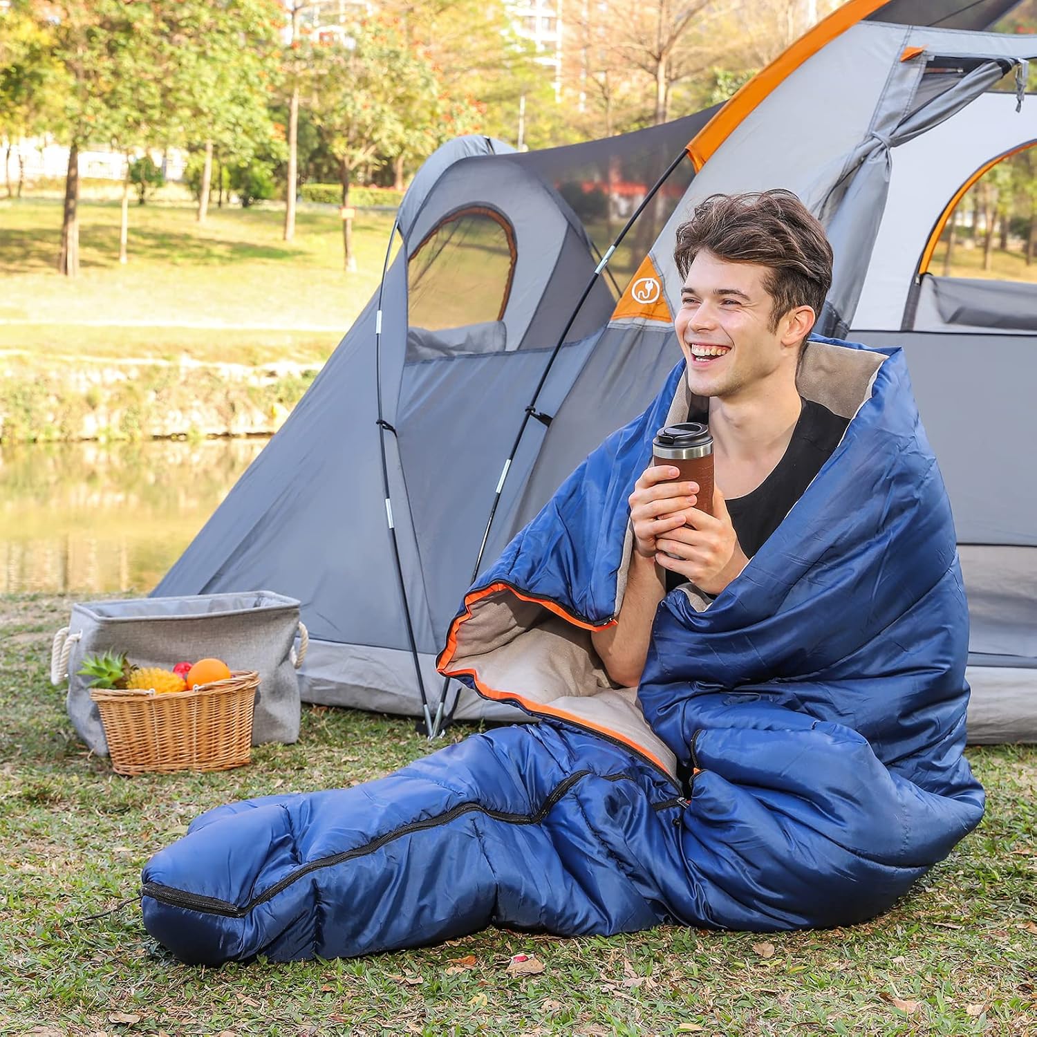 Amazon Basics 30°F Cool Weather Sleeping Bag, 75 Inches x 33 Inches, Blue - Image 7