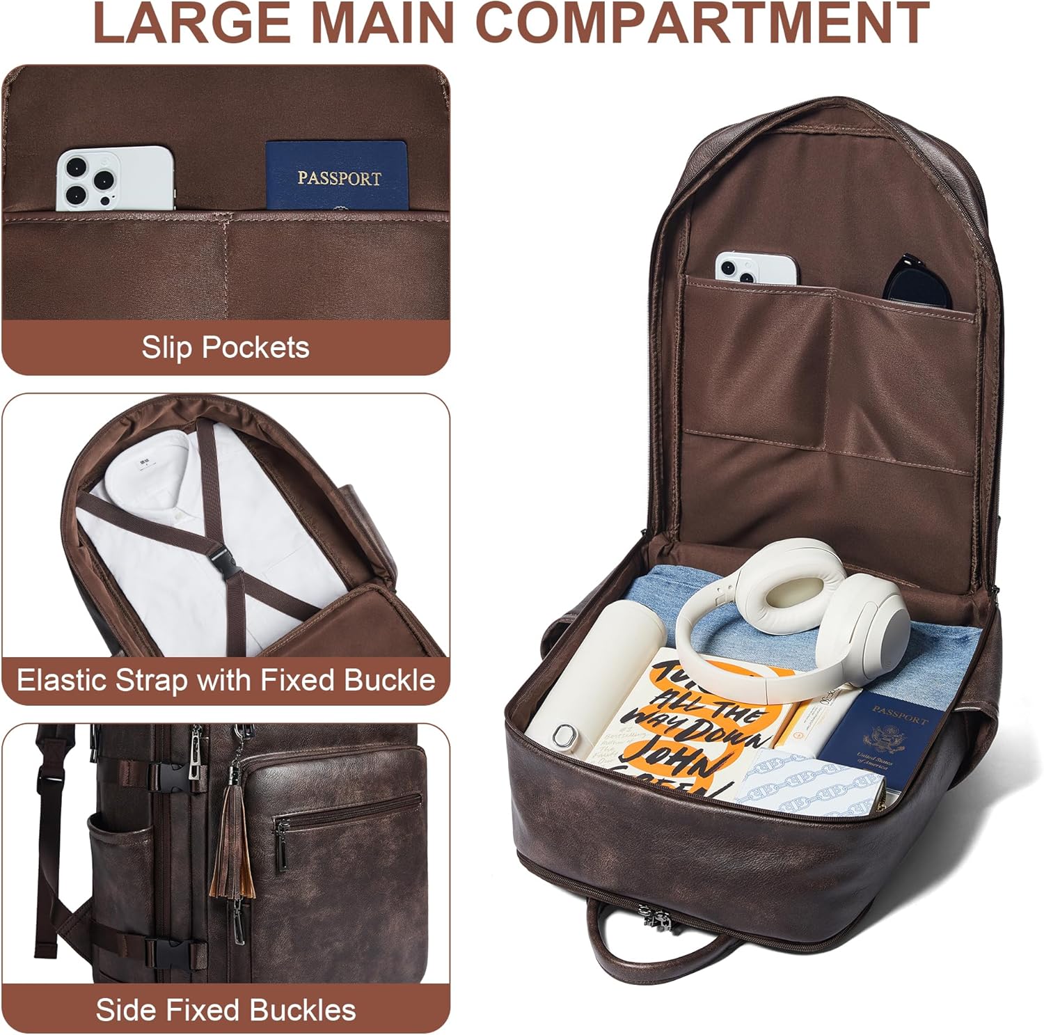 Shrrie Laptop Backpack for Women,Vegan Leather Backpack Work Computer Backpacks fits 16" Laptop,Water Resistant Teacher Nurse Casual Daypack for Weekender Camping Travel,Two-toned Coffee - Image 5