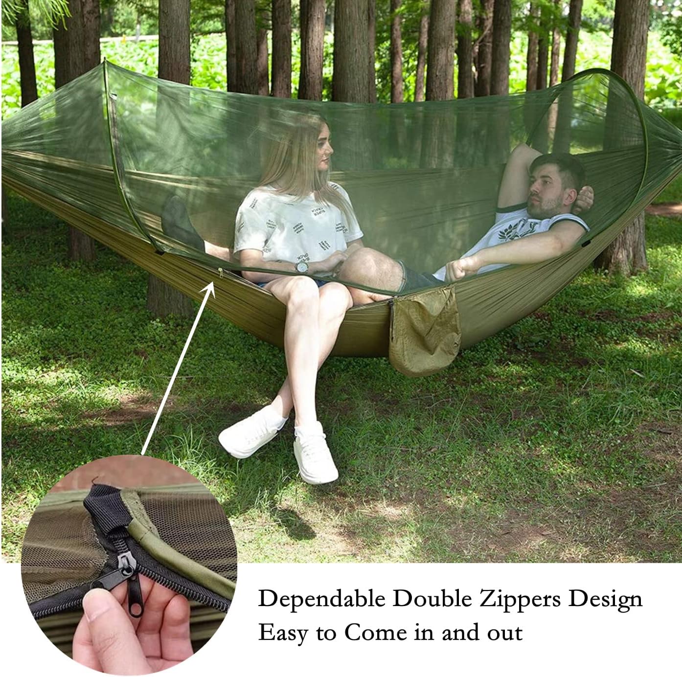 Hammocks for Outside with Mosquito Net,Camping Hammock Lightweight Portable Parachute 2 Person Outdoor Hammock for Indoor Backpacking Survival Travel Patio Army Green - Image 6
