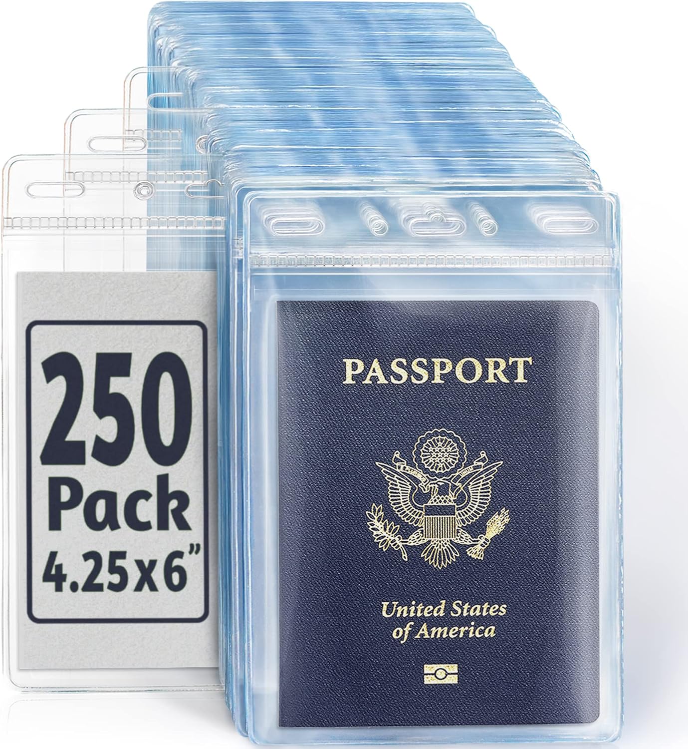 EcoEarth Passport & Identification Card Holders with Soft Edge (Clear, 4x6 Inch, 250 Pack), Extra Large Vertical ID Holder, Zipperless Plastic Name Badge Holders - Image 2