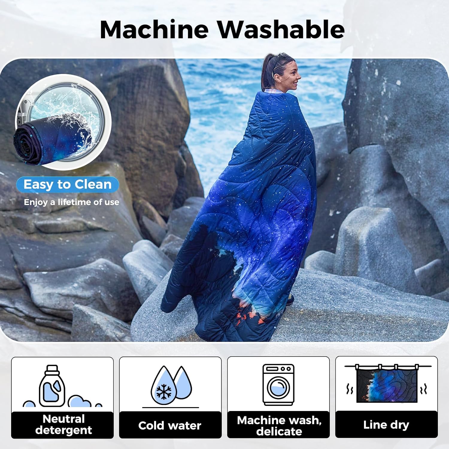 KingCamp Ultralight Camping Blanket, Packable Down Alternative Puffy Printed Wearable Blanket with Snap Buttons & Corner Loops Weatherproof Quilt for Outdoor Travel Stadium (79"L x 57"W, STARRYSKY) - Image 9