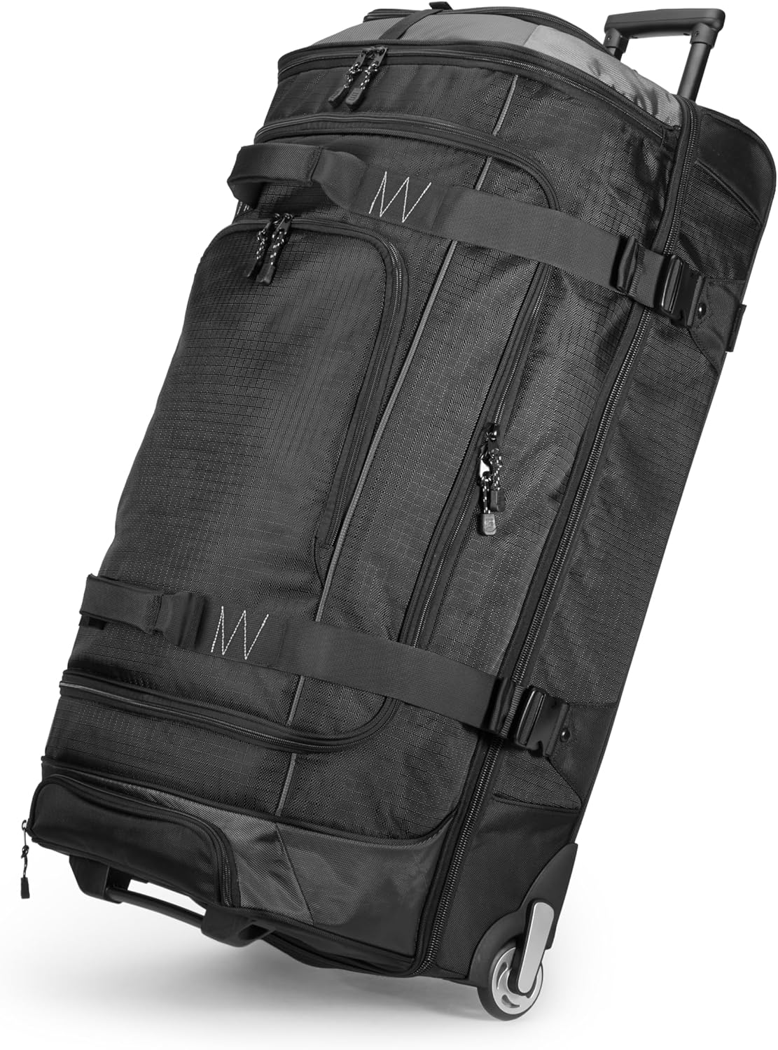 Amazon Basics 35-inch Large Rolling Duffle Bag with Wheels and Handle, Travel Duffle Bag with Durable Ripstop Polyester Material, 2 Layers of Space, Multiple Interior and Exterior Pockets, Black - Image 2