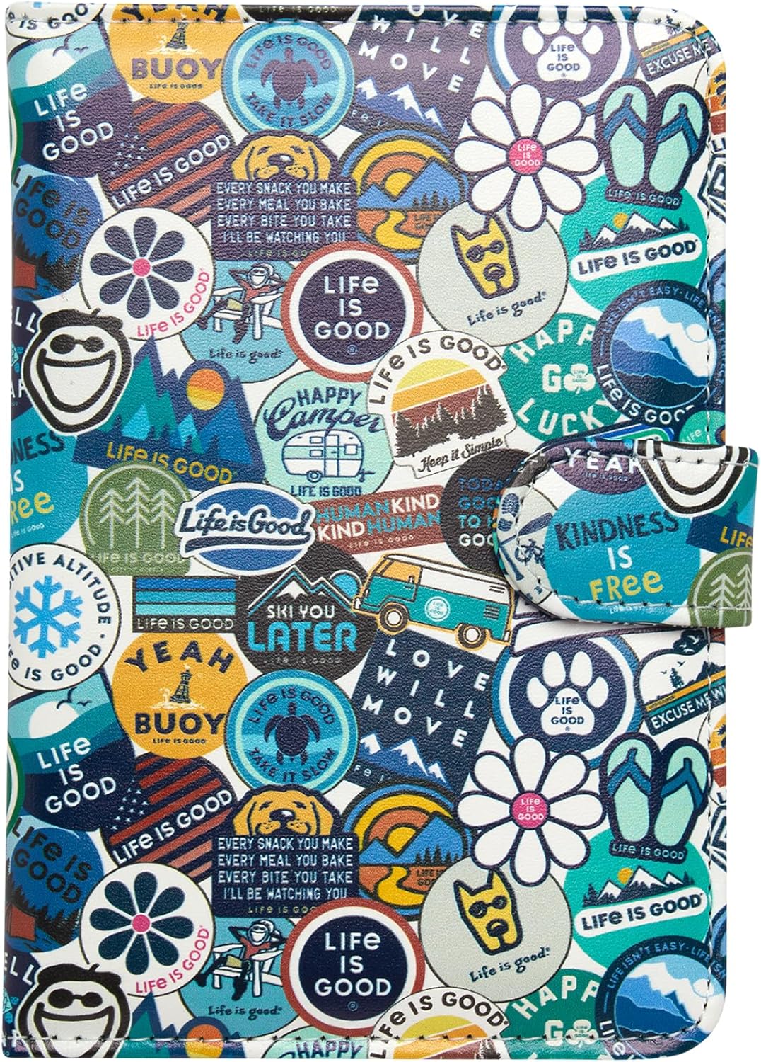Life is Good Travel Passport Cover - Anti-Theft Passport Holder Wallet with Interior Card Slots, Magnetic Snap Closure, Newsprint - Image 2