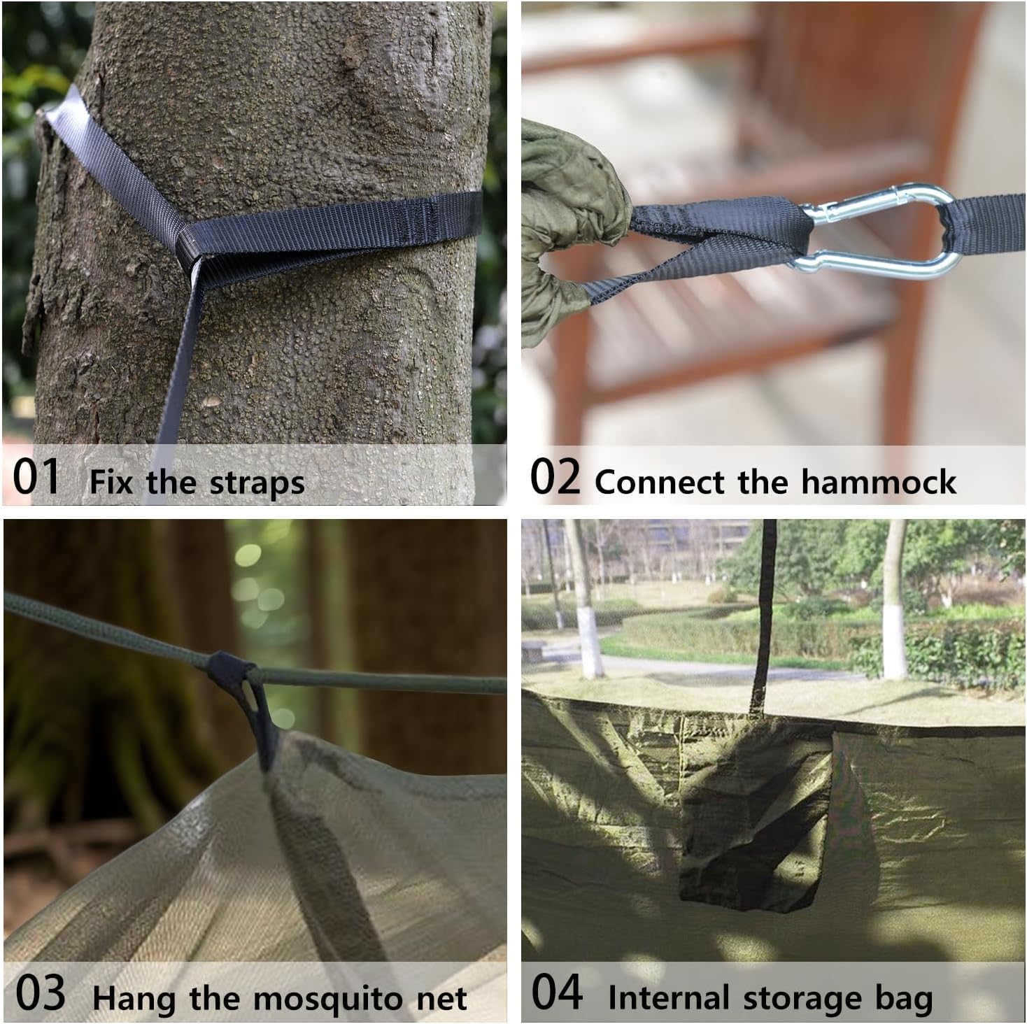 Camping Hammock, Portable Hammocks with Mosquito Net, Hammock Tent for Outside Hiking Travel Camping Gear Must Haves (Green) - Image 6