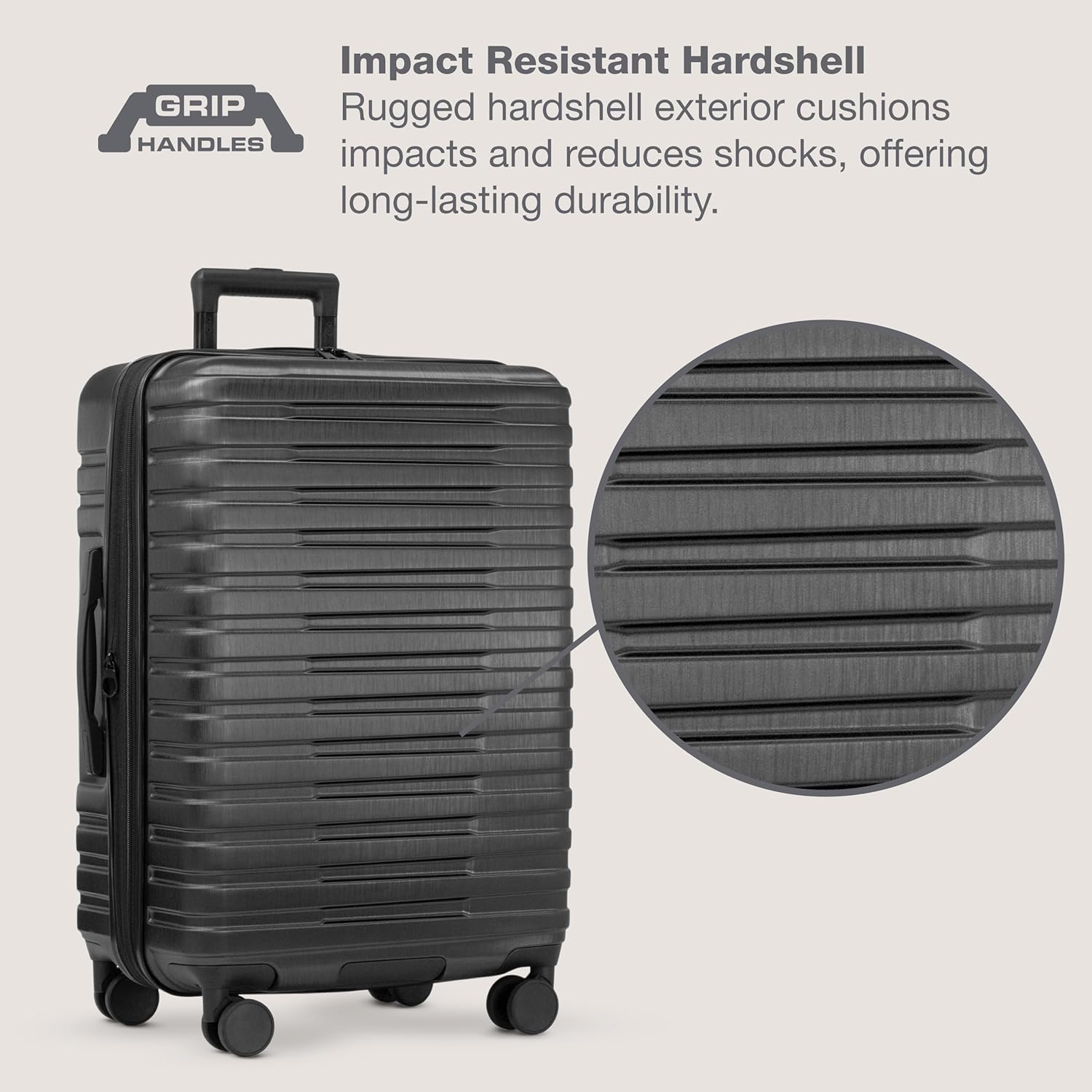 U.S. Traveler Boren Polycarbonate Hardside Rugged Travel Suitcase Luggage with 8 Spinner Wheels, Aluminum Handle, Black, Checked-Large 30-Inch - Image 4