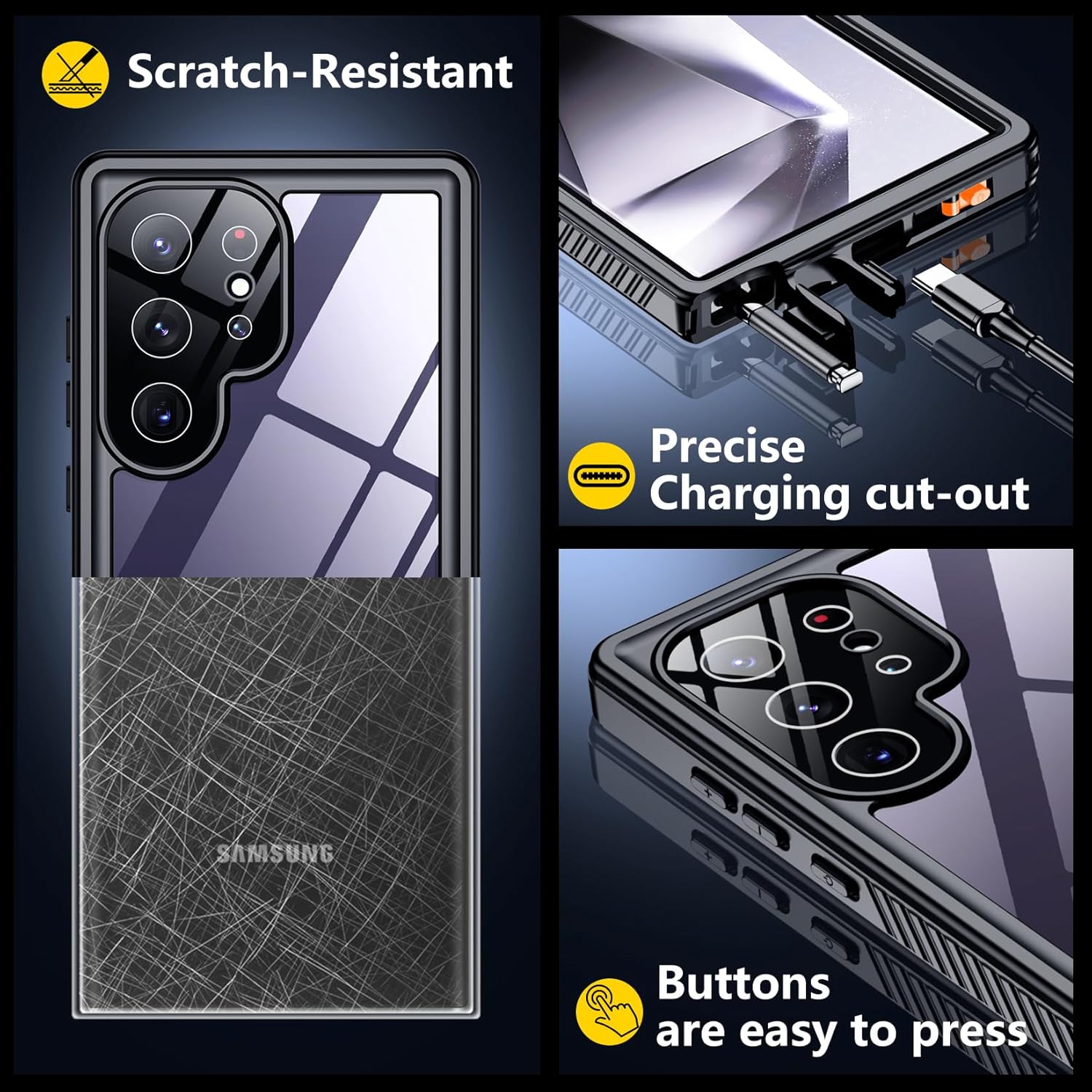 Designed for Samsung Galaxy S24 Ultra Case Waterproof, Built-in Screen Protector Full Protection Heavy Duty Shockproof Anti-Scratched Rugged Case for Galaxy S24 Ultra 6.8'' (Black/Clear) - Image 7