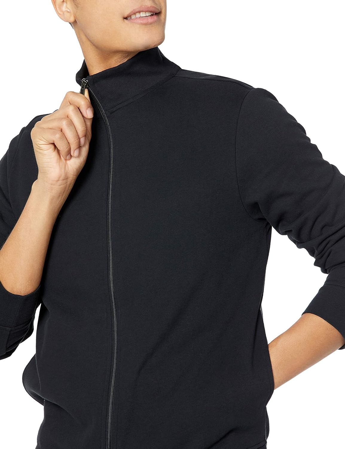 Amazon Essentials Men's Zip Up Sweatshirt, Lightweight French Terry, Mock Neck, Black, Large - Image 4