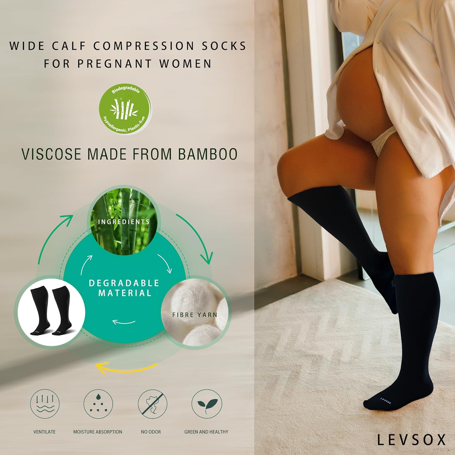LEVSOX Wide Calf Compression Socks for Women&Men Plus Size 15-20mmHg Knee High Large Support Stockings for Circulation - Image 4