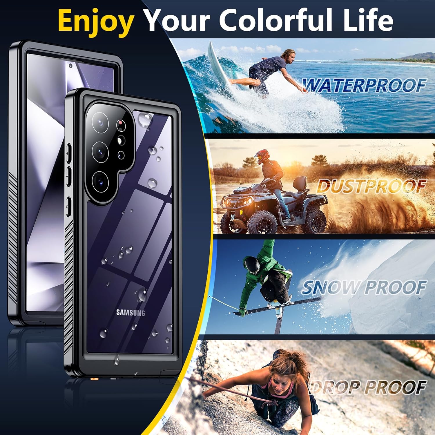 Designed for Samsung Galaxy S24 Ultra Case Waterproof, Built-in Screen Protector Full Protection Heavy Duty Shockproof Anti-Scratched Rugged Case for Galaxy S24 Ultra 6.8'' (Black/Clear) - Image 8