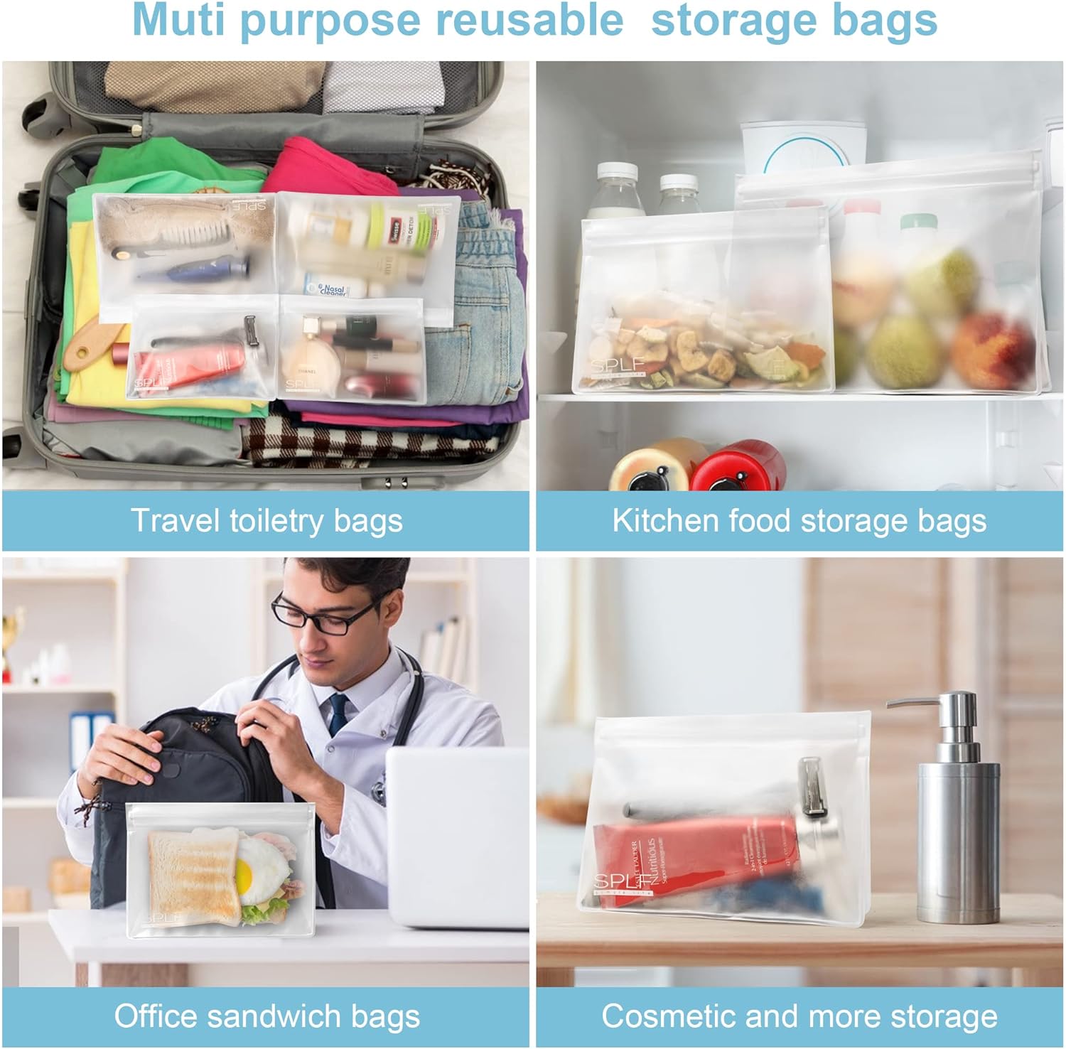 SPLF 4 Pack Leakproof Clear Toiletry bags, TSA Approved Quart Size Zipper Bags, BPA Free Travel Makeup Cosmetic Bags for Women Men, Carry on Airport Airline Compliant Bags - Image 8