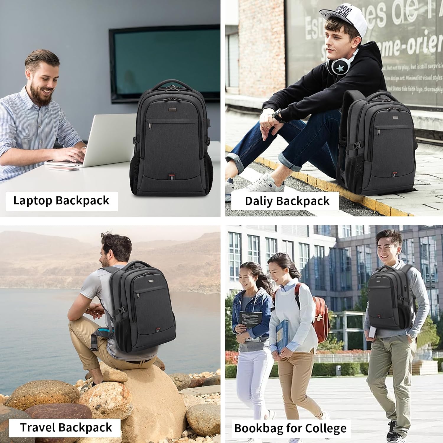 DUSLANG 17 Inch Laptop Backpack for Travel Water Resistant College Backpack for Men/Women Laptop Bag with USB Charging Port,Black - Image 10