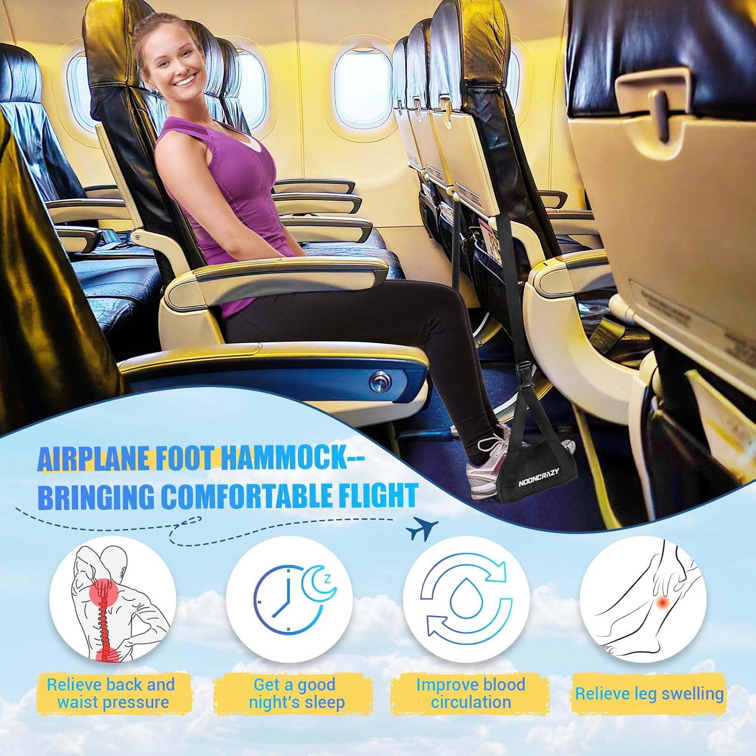 Airplane Foot Hammock, No Collapse Foot Rest for Plane Travel with Extended Adjustment Strap, Portable Desk Foot Hammock with Thickened Foam, Foot Sling Travel Essentials to Relax Your Feet - Image 6