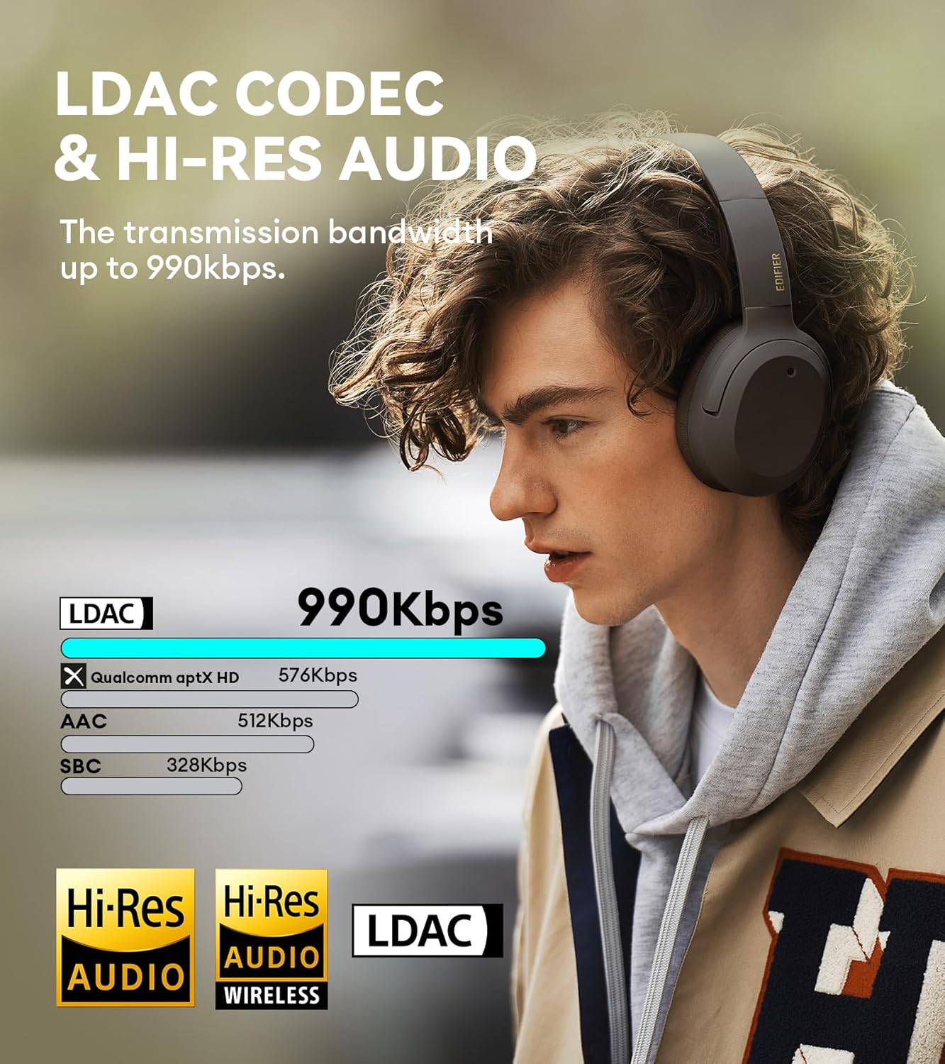 Edifier W820NB Plus Hybrid Active Noise Cancelling Headphones - LDAC Codec - Hi-Res Audio Wireless & Wired - Fast Charge - 49H Playtime - Over Ear Bluetooth V5.2 Headphones- Black - Image 3