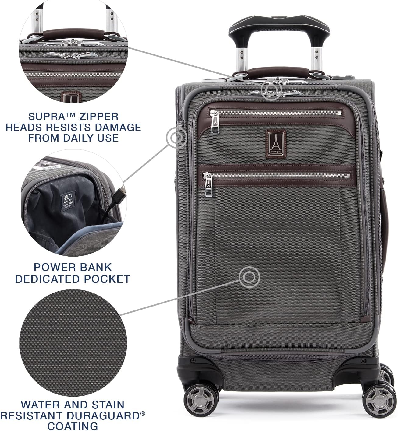 Travelpro Platinum Elite Softside Expandable Carry on Luggage, 8 Wheel Spinner Suitcase, USB Port, Suiter, Men and Women, Vintage Grey, Carry On 21-Inch - Image 4