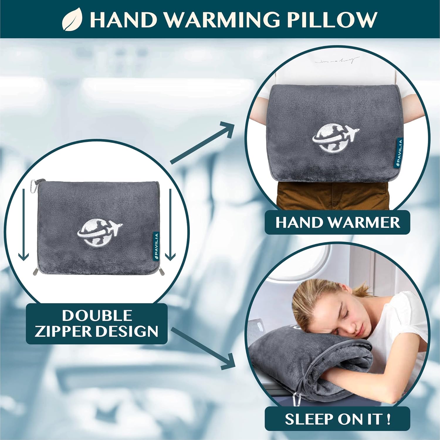 PAVILIA Travel Blanket and Pillow, Arms Opening Airplane Blankets for Adults, Compact Plane Blanket with Arm Hole 2-in-1 Bag for Flight Car Camping Fit in Luggage Backpack Traveler Gift, Dark Gray - Image 6