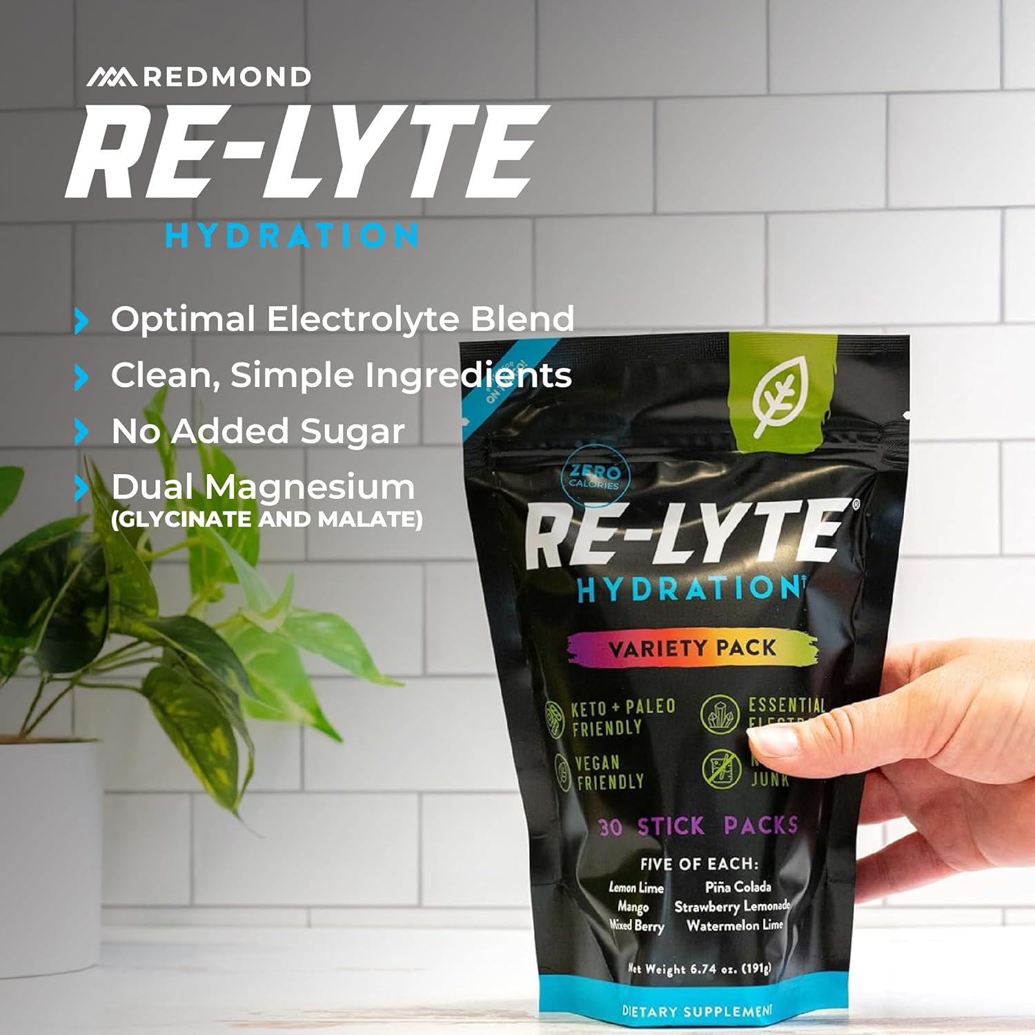 REDMOND Re-Lyte Hydration Electrolyte Powder Mix, Variety Pack, 30 Stick Packs - Image 4
