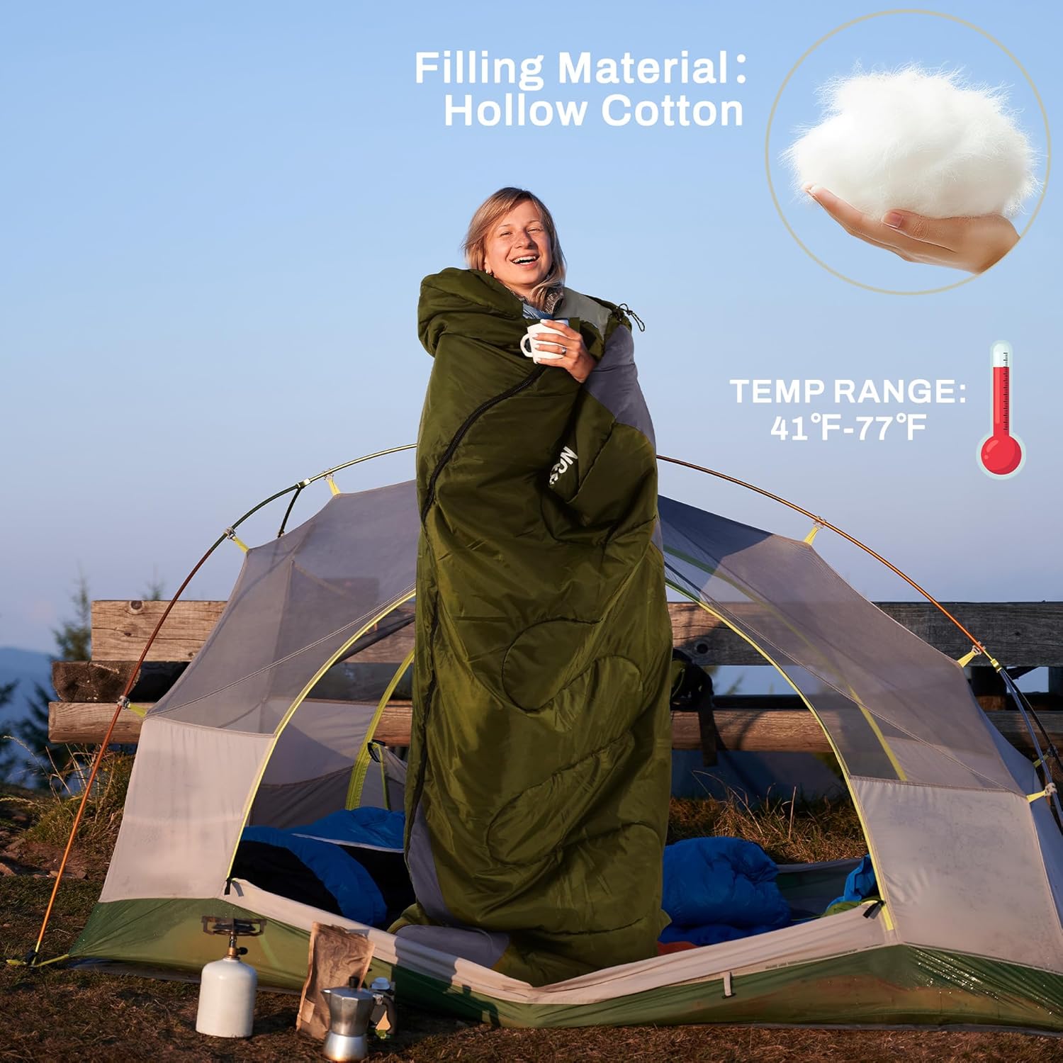 Elevon Sleeping Bag for Adults Teens Kids Cold Warm Weather, Portable Waterproof & Lightweight, Compact with Compression Sack, for 3-4 Seasons Camping, Backpacking, Hiking, Travel, Indoors Outdoors - Image 7