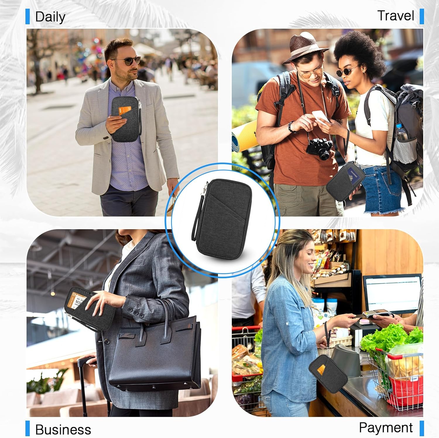 Passport Holder Family RFID Travel Document Organizer for Women Waterproof Passport Wallet Men Portable Case for Cards, Boarding Pass, ID, Money, Tickets with Zipper - Image 7