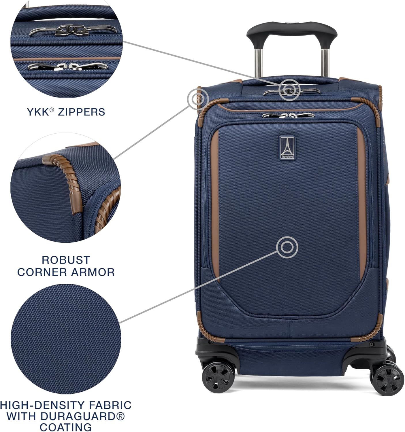 Travelpro Crew Classic Lightweight Softside Expandable Carry on Luggage, 8 Wheel Spinner Suitcase, Men and Women, Carry On 21-Inch, Patriot Blue - Image 4