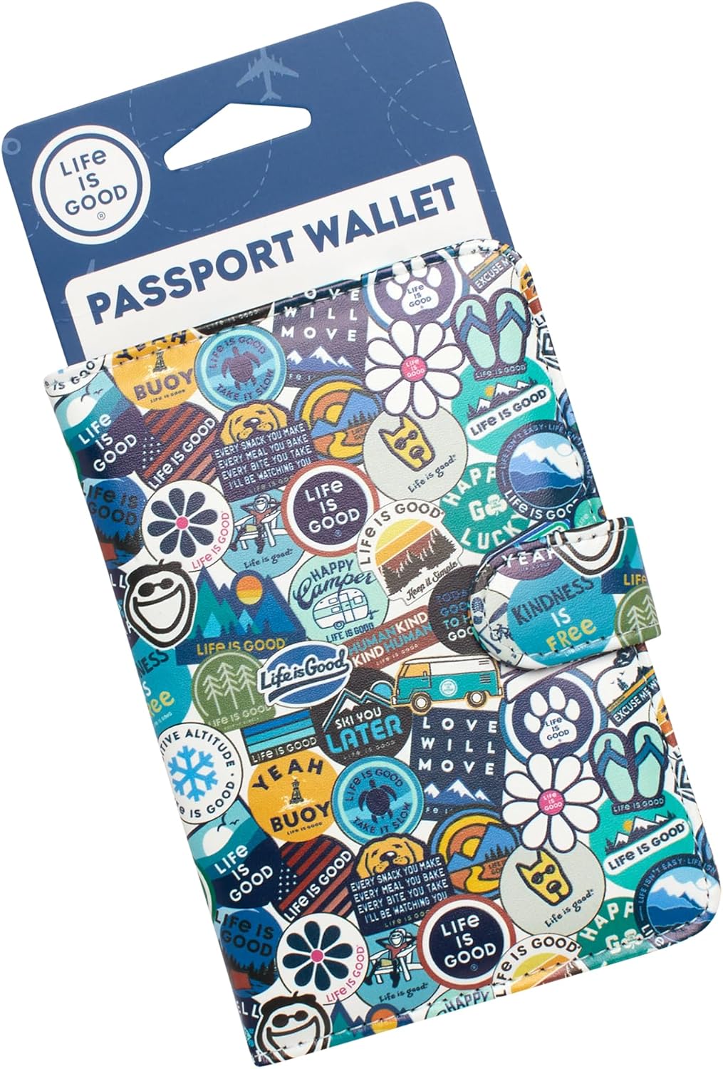 Life is Good Travel Passport Cover - Anti-Theft Passport Holder Wallet with Interior Card Slots, Magnetic Snap Closure, Newsprint - Image 5