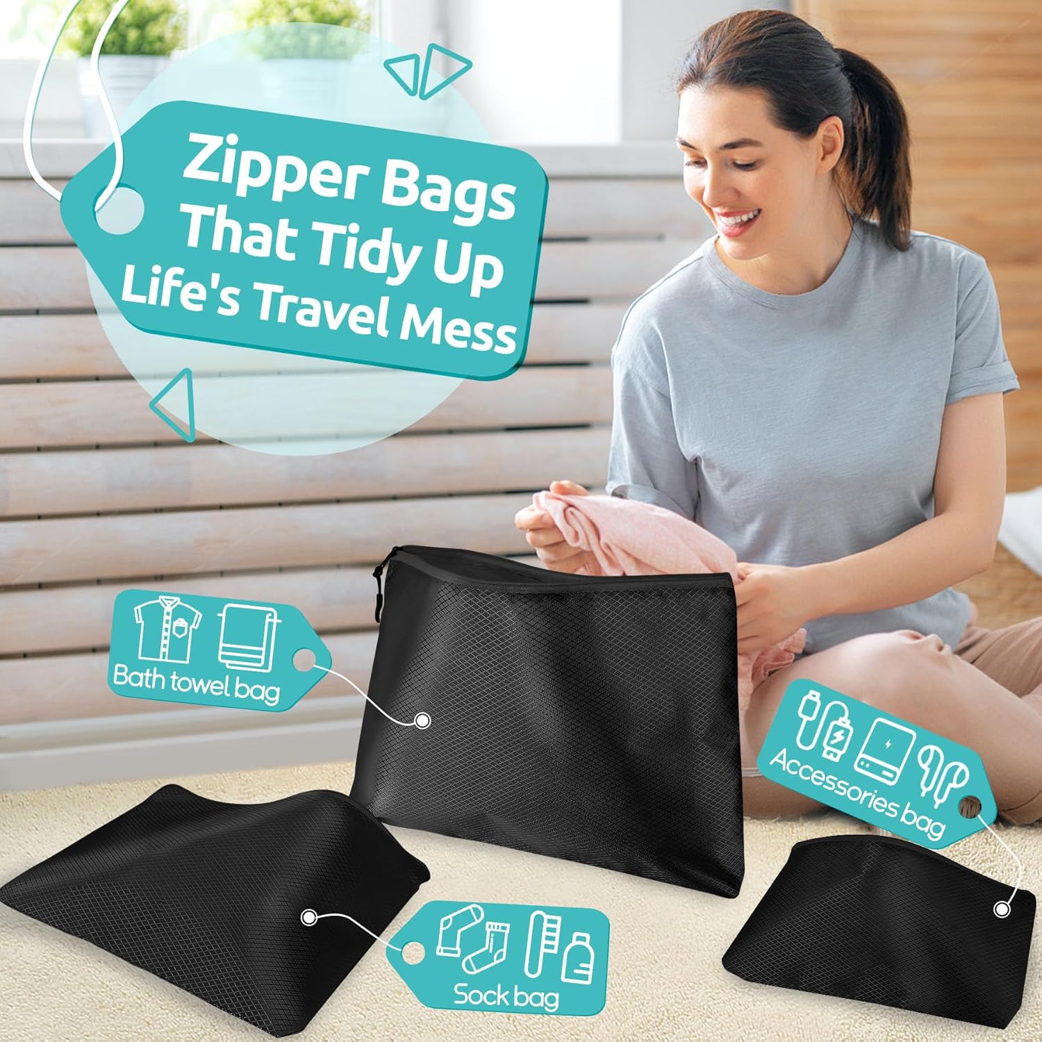 ALL INCLUDED - 12 Set Packing Cubes for Suitcases Carry On, Travel Essentials/Accessories Luggage Organizer Bags Set, Includes Cubes, Shoes Bag, Matte Cosmetic Bag, Zipper Bags - Image 4