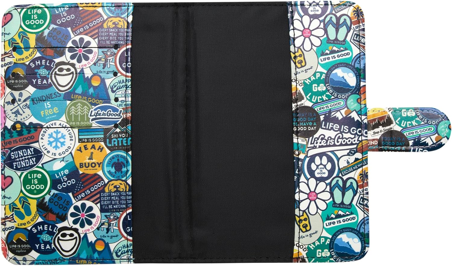 Life is Good Travel Passport Cover - Anti-Theft Passport Holder Wallet with Interior Card Slots, Magnetic Snap Closure, Newsprint - Image 7