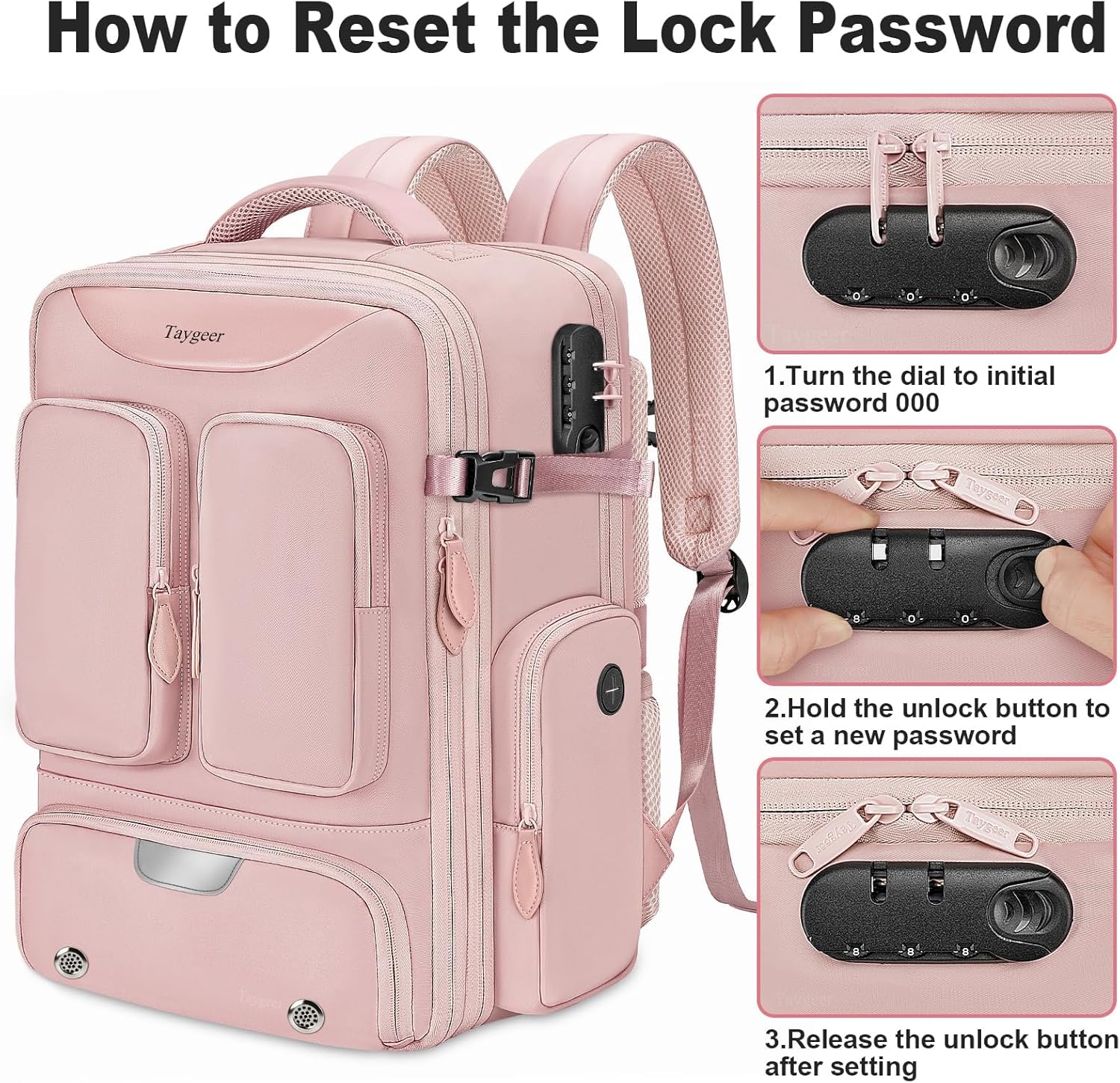 Taygeer Vacuum Backpack, Expandable Vacuum Seal Carry on Backpack with Rain Cover, 17'' laptop Compression Backpacks Travel with Shoe Compartment, TSA Approved Personal Item Compression Back Pack,Pink - Image 8