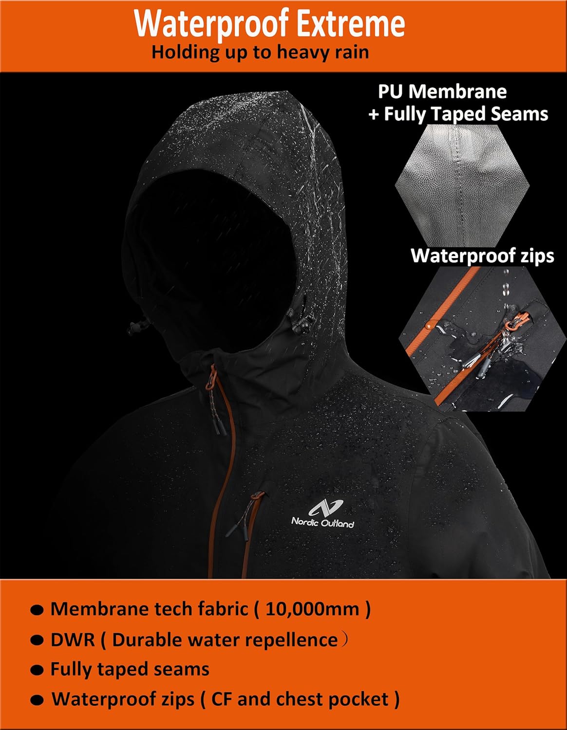 Mens Lightweight Hooded Waterproof Rain Jacket Breathable Raincoat Shell for Outdoor Mountain Hiking - Image 5