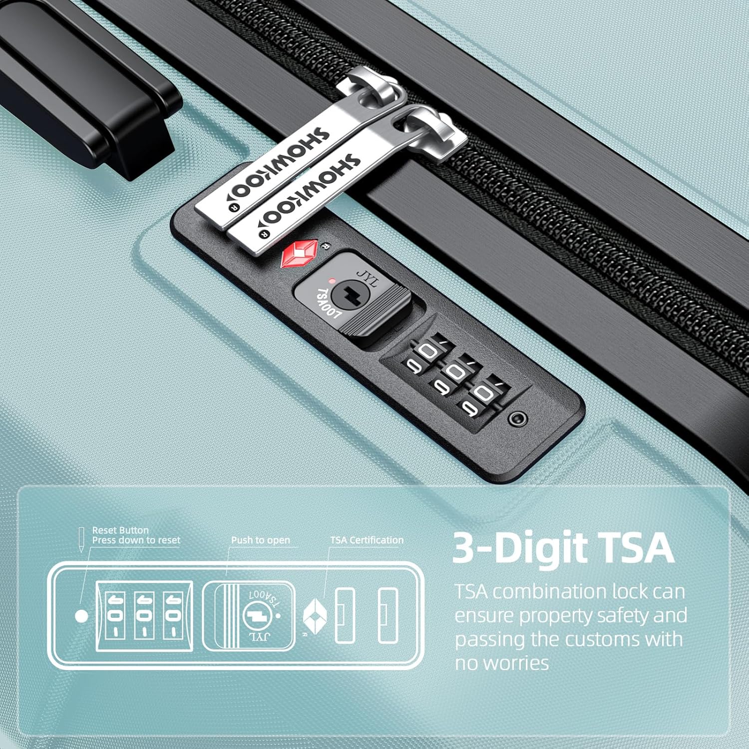 SHOWKOO Luggage Sets Expandable PC+ABS Durable Suitcase Double Wheels TSA Lock Mint Green - Image 5