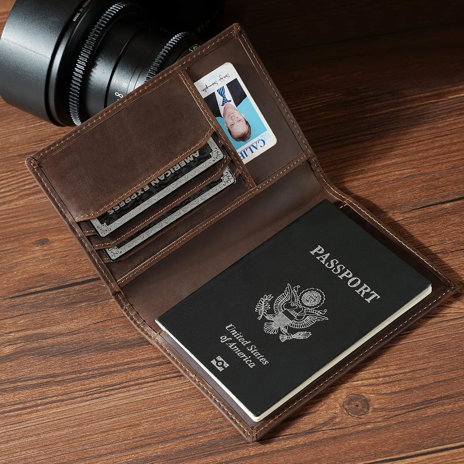 Polare Slim RFID Blocking Leather Passport Holder Travel Bifold Wallet For Men - Image 5