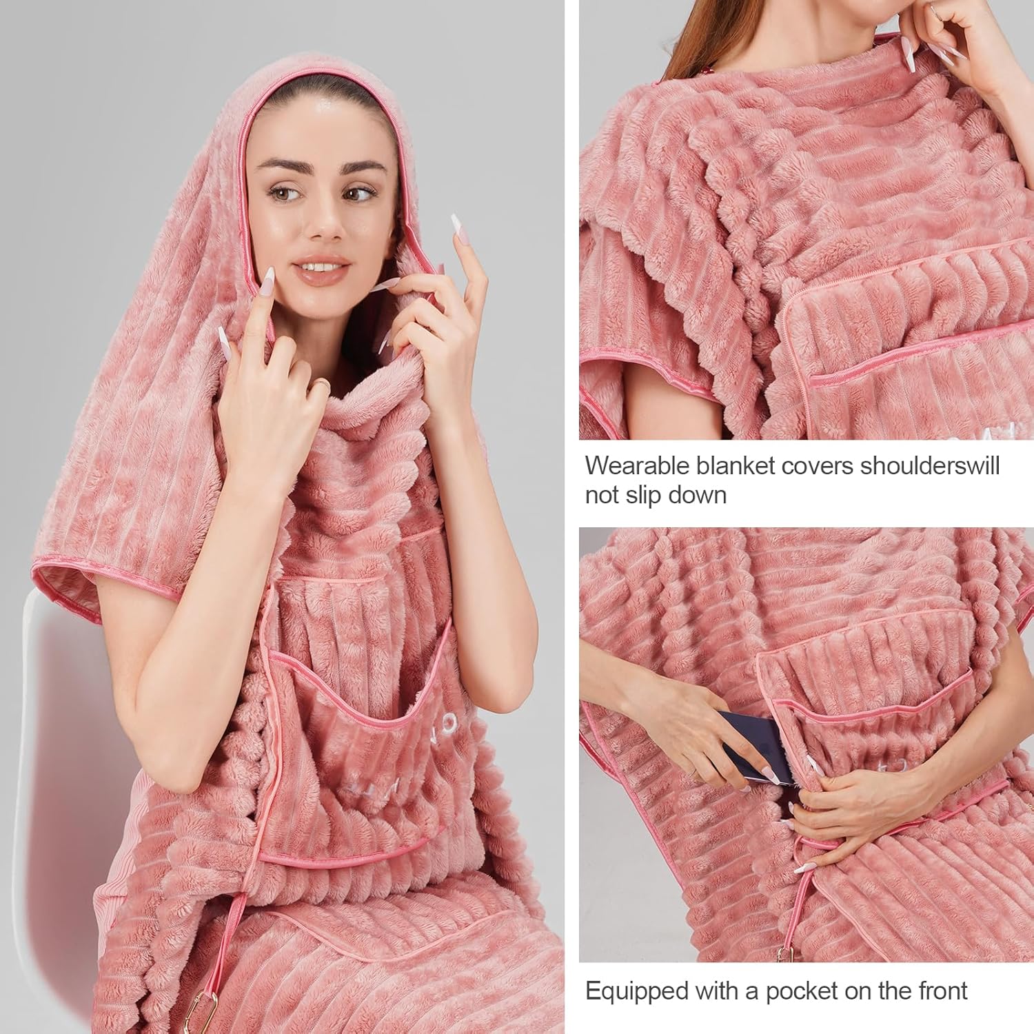 Travel Pillow and Blanket Set Travel Blanket Airplane Compact with Bag Travel Blanket Airplane Travel Essentials Car Blankets for Adults (Light Pink) - Image 5