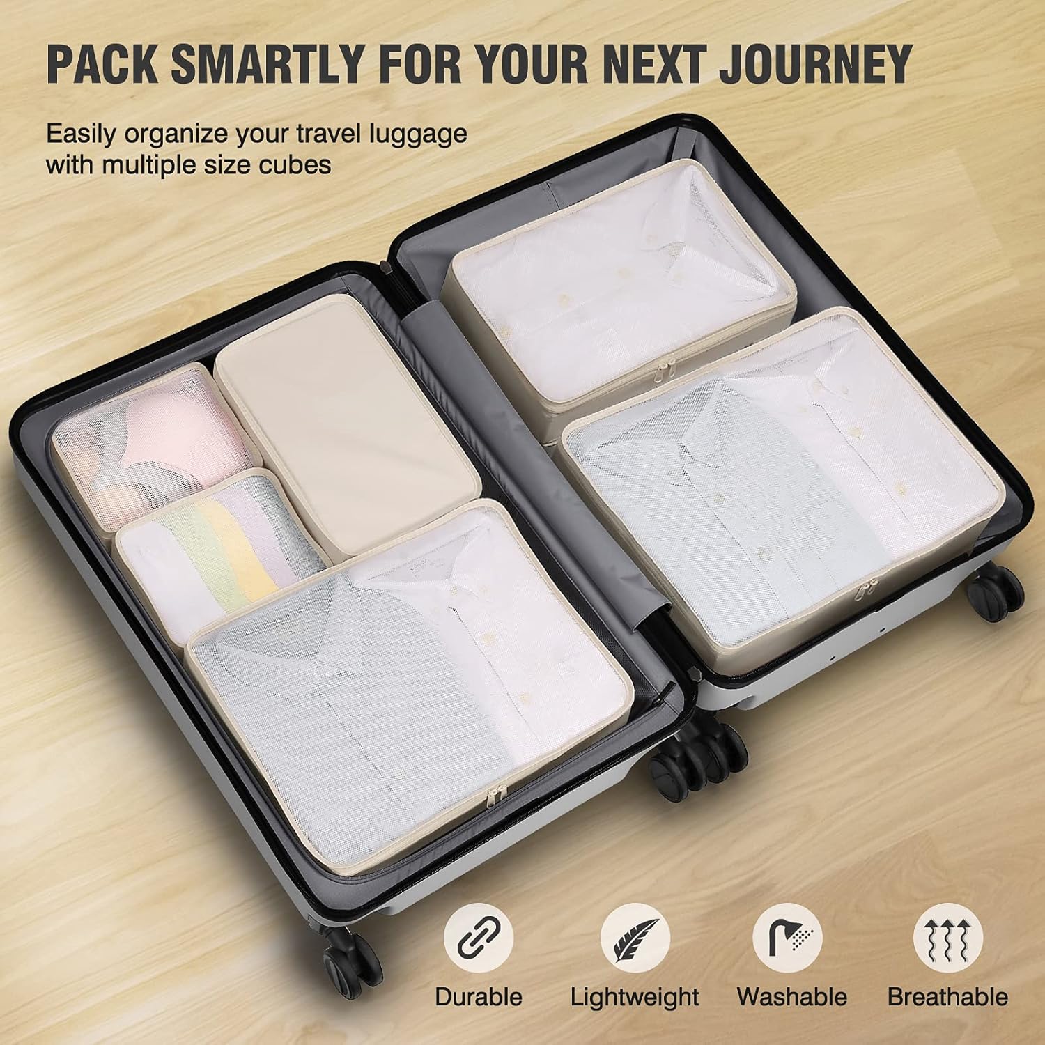 Mossio 6 Set Packing Cubes with Shoe Bag - Lightweight Travel Luggage Suitcase Organizers - Image 6