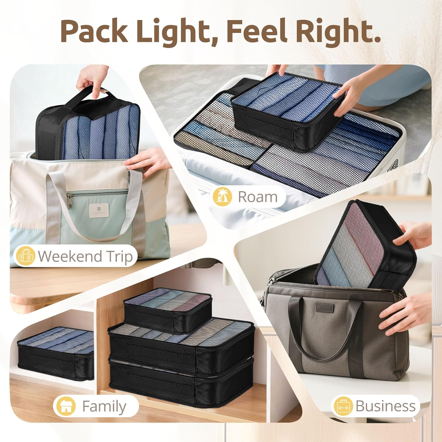 All-in-One 22 Pcs Packing Cubes for Travel Essentials –Includes Cubes,toothbrush covers,Silicone Bottle Cover,zipper bags, Matte Cosmetic Bag, Drawstring bag for Carry-On & Suitcase - Image 8