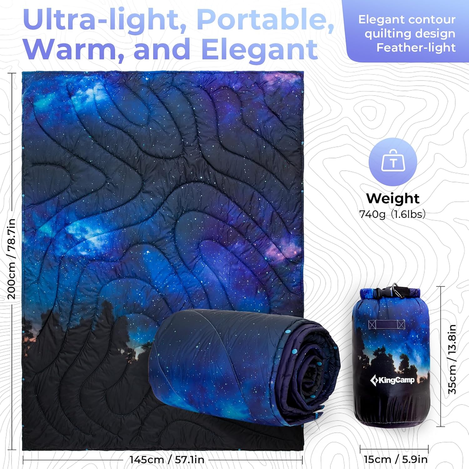 KingCamp Ultralight Camping Blanket, Packable Down Alternative Puffy Printed Wearable Blanket with Snap Buttons & Corner Loops Weatherproof Quilt for Outdoor Travel Stadium (79"L x 57"W, STARRYSKY) - Image 7