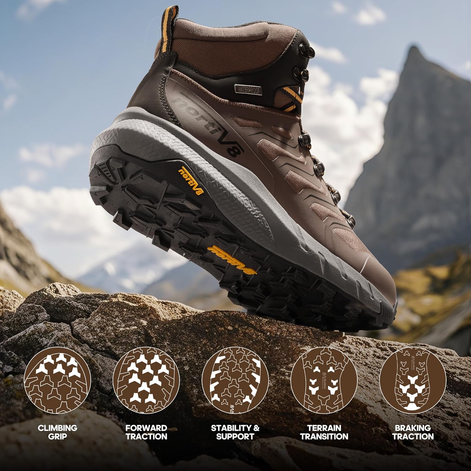 NORTIV 8 Men's Lightweight Hiking Boots Waterproof Breathable Outdoor Trekking Camping Ankle Boots Fern - Image 4